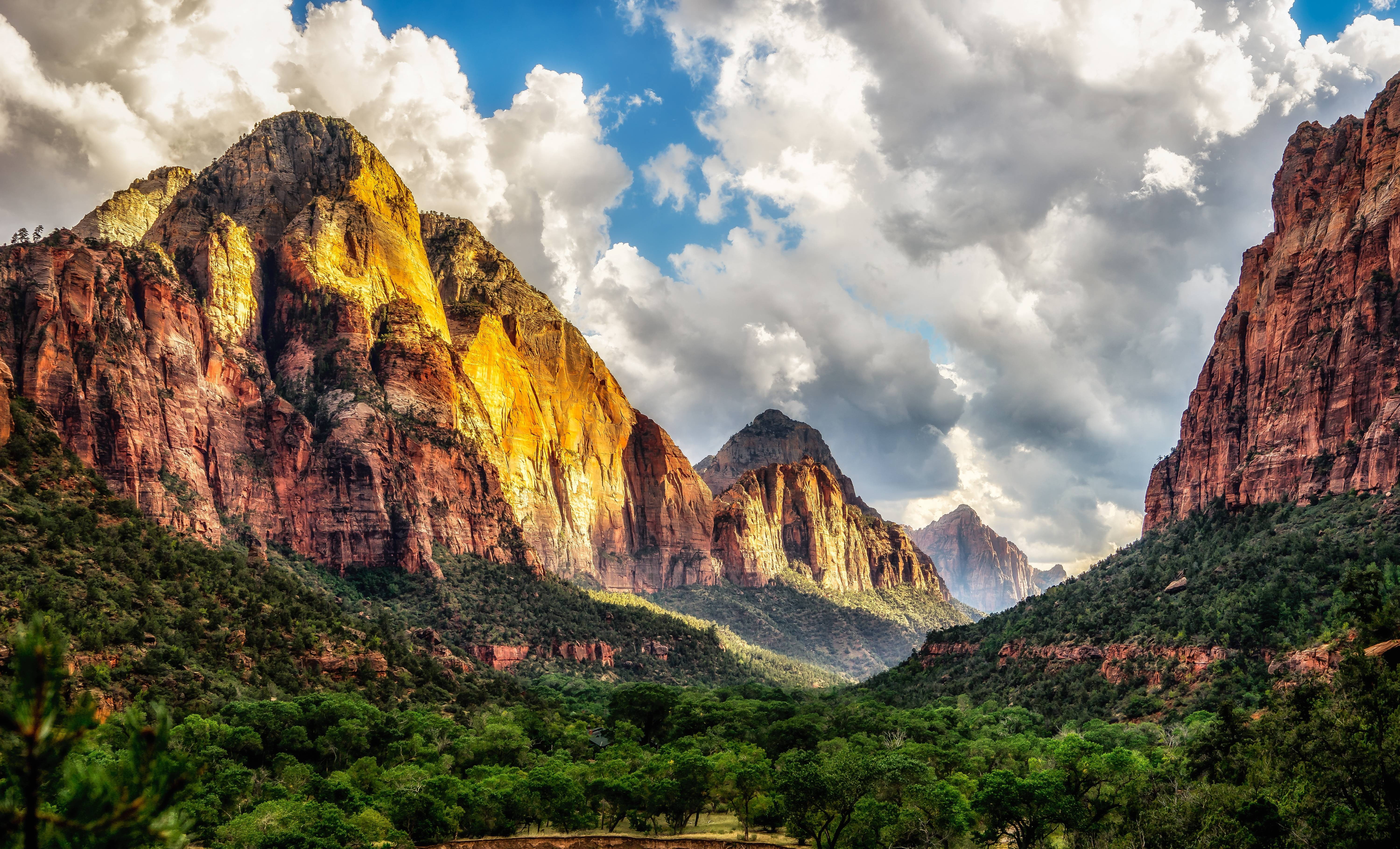 5999x3636 Mountain and trees wallpaper, Zion National Park, Utah, trees, clouds HD wallpaper