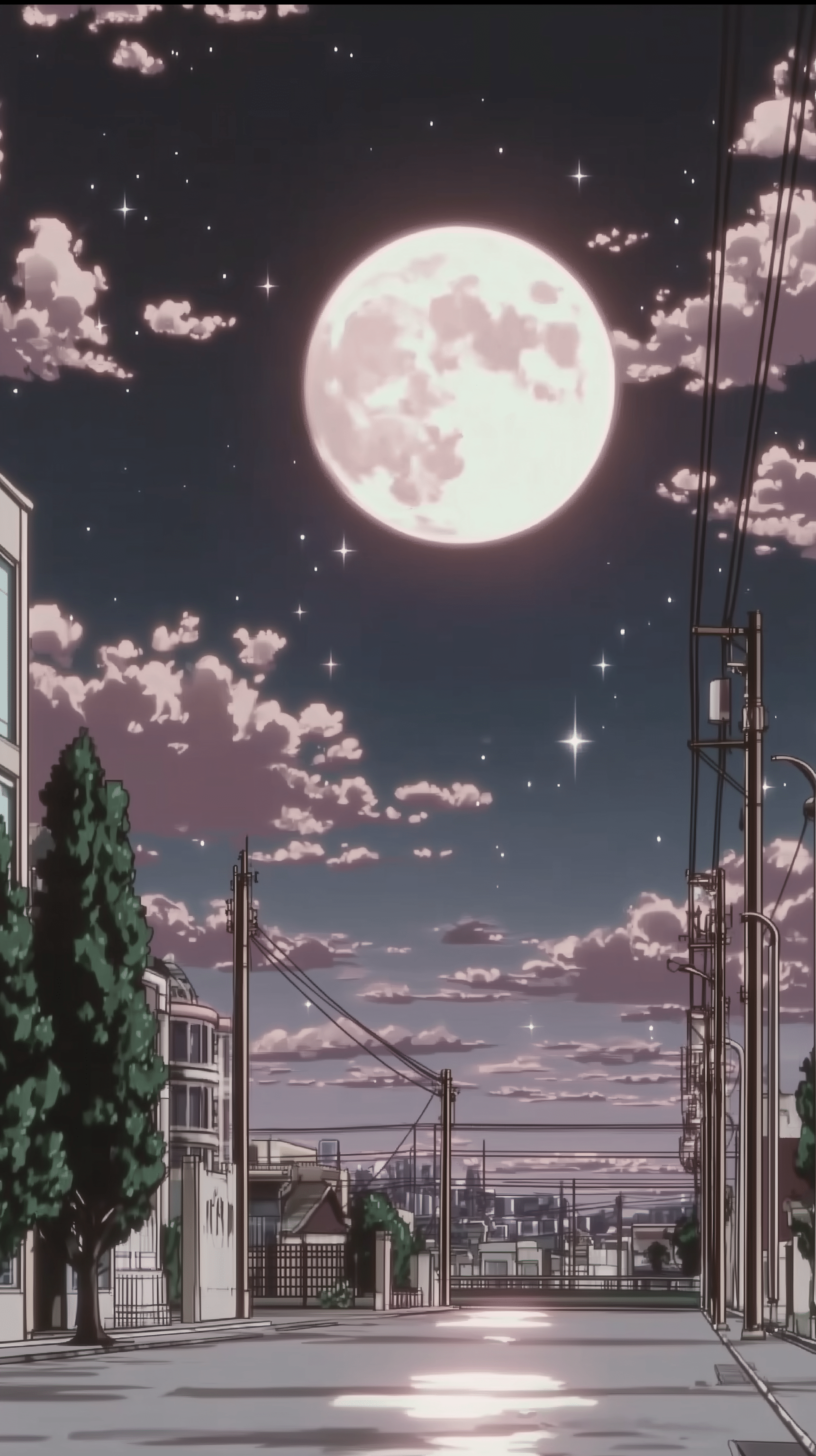 1632x2912 90s Retro Aesthetic Japanese City Street Full Moon