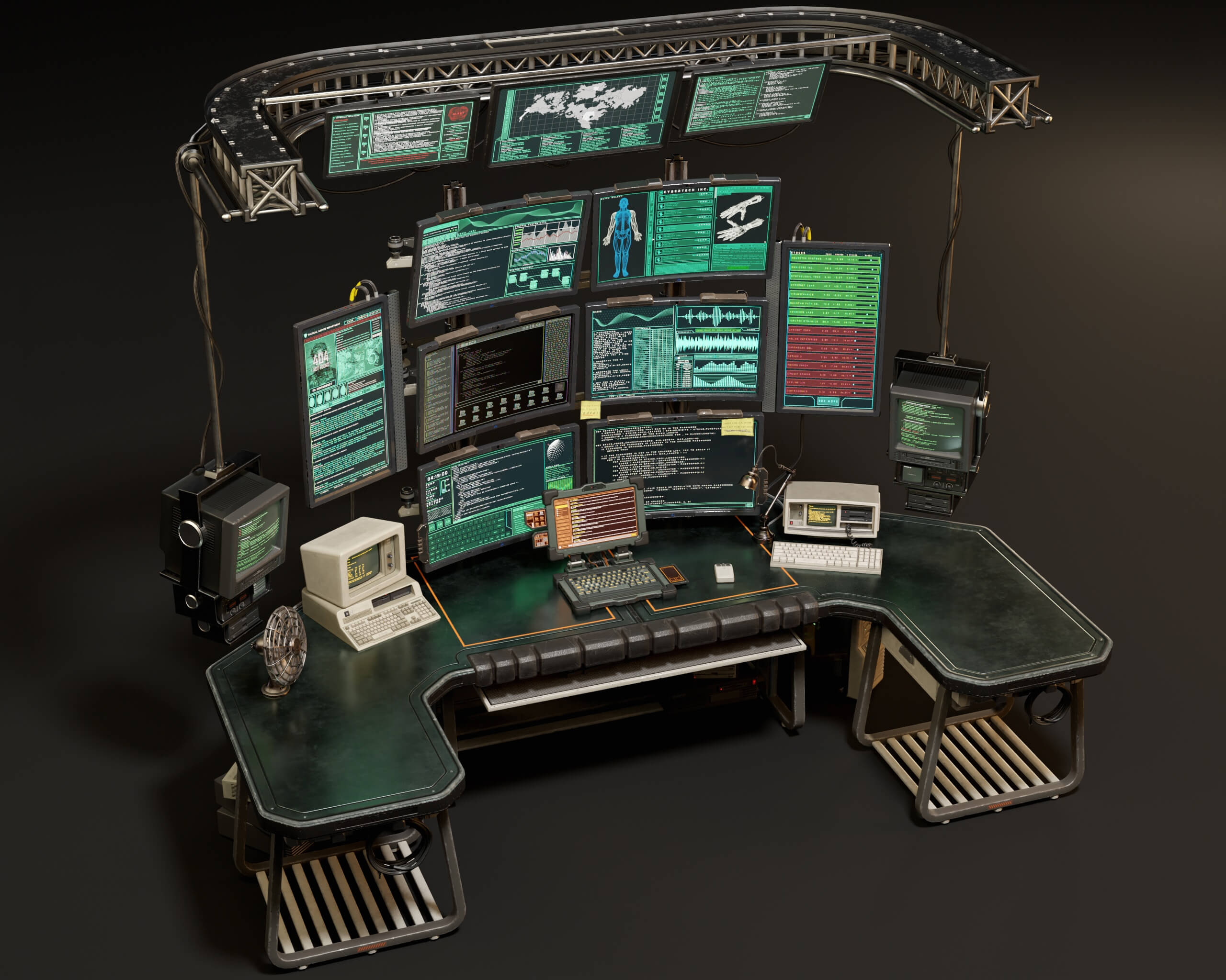 2560x2048 Sci Fi Hacker Desk Setup Scene 3D Model