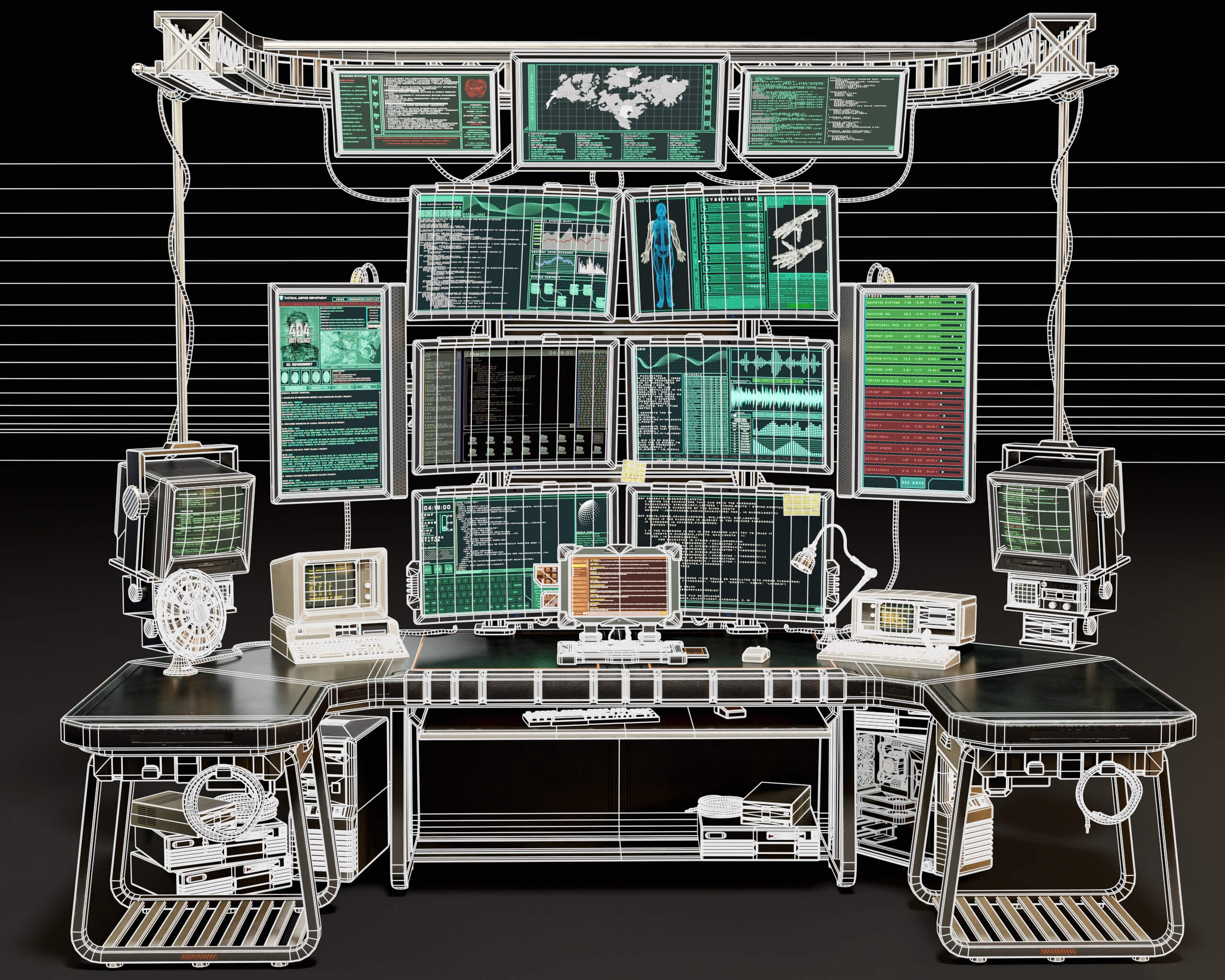 2560x2048 Sci Fi Hacker Desk Setup Scene 3D Model