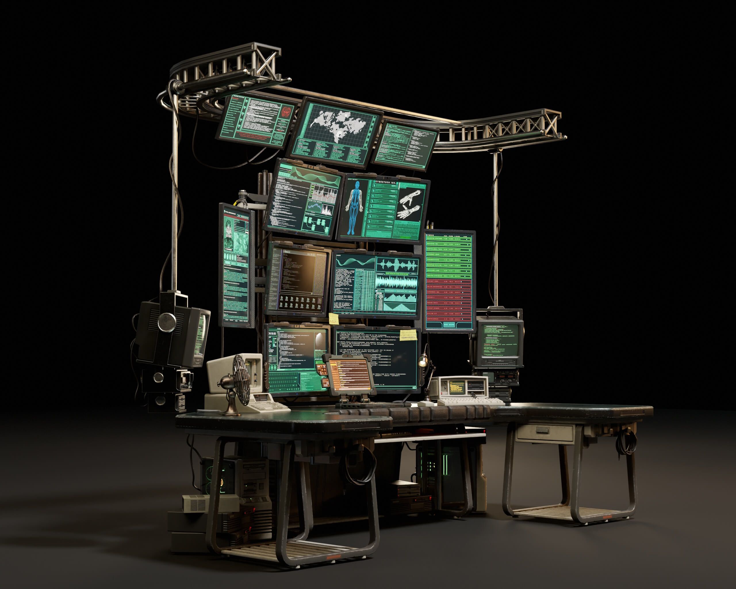 2560x2048 Sci Fi Hacker Desk Setup Scene 3D Model