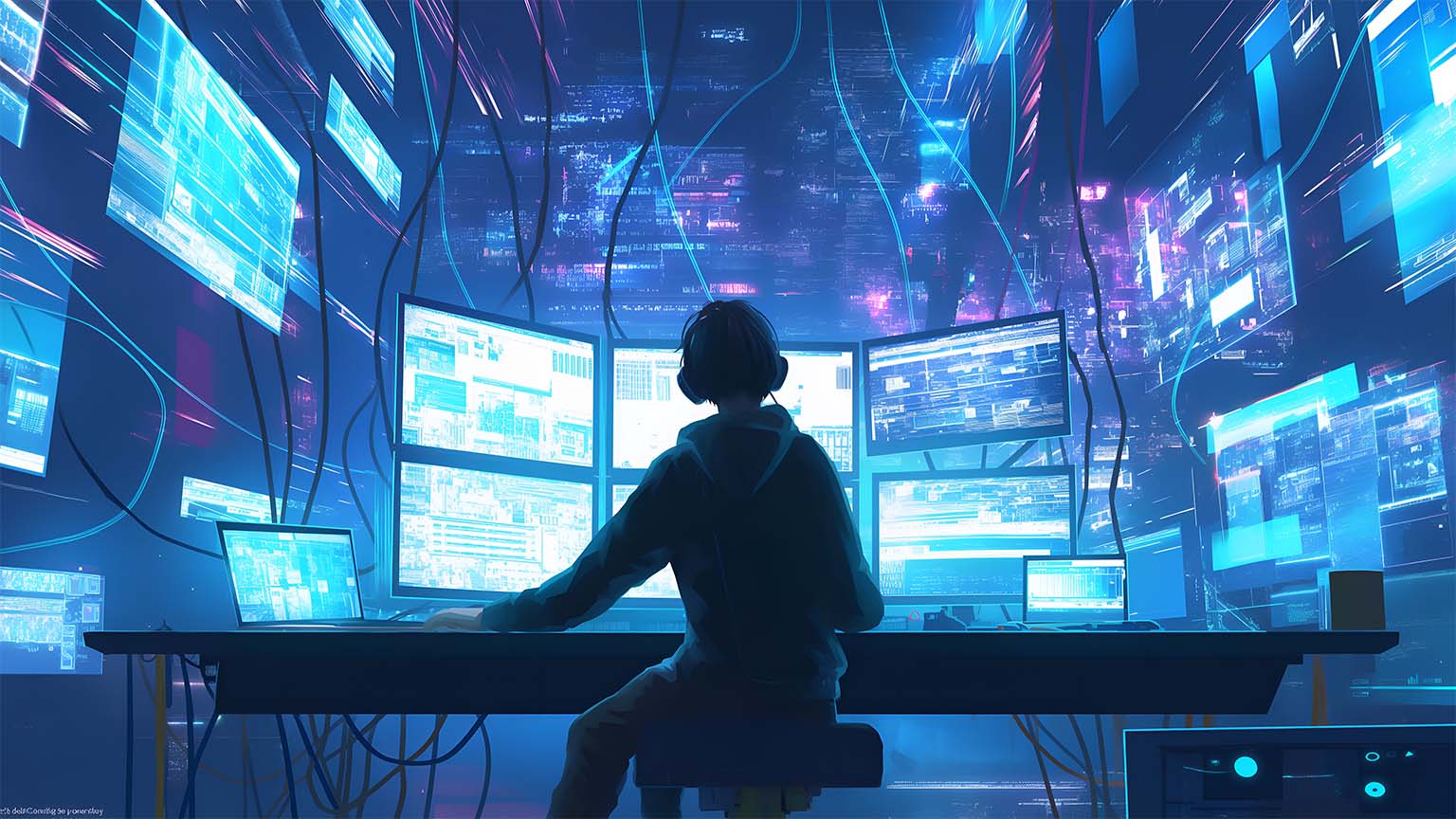 1536x864 Hacker Digital Screens Cyberpunk Desktop Wallpaper 4K