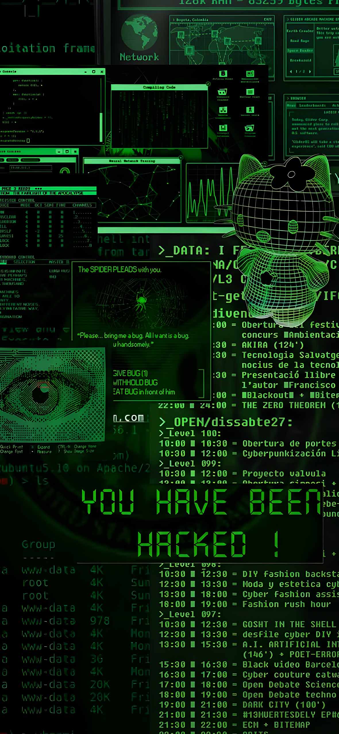 1180x2554 Hello Kitty Hacker Theme Green Wallpaper HD Wallpaper