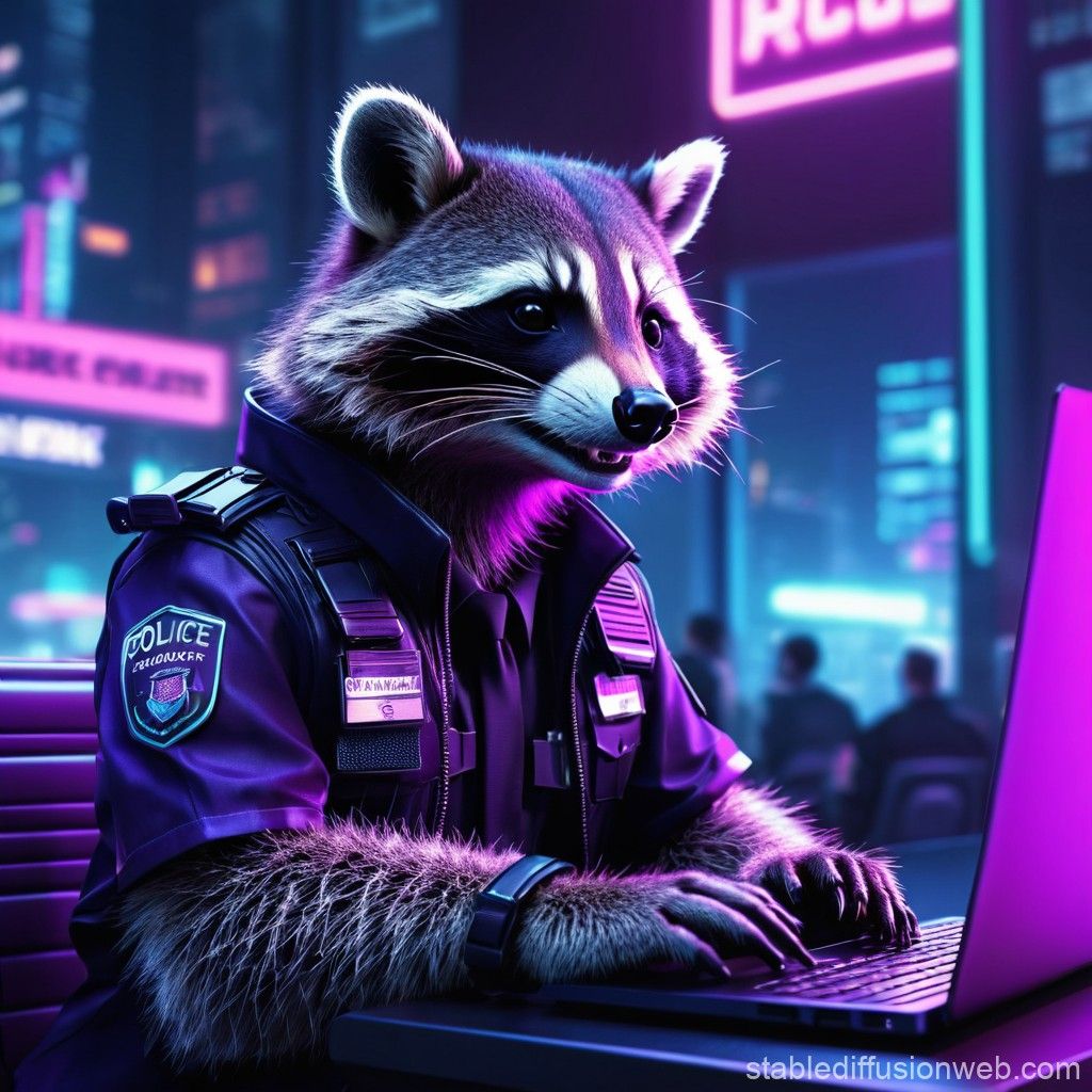 1024x1024 Raccoon Hacker Setup. Stable Diffusion Online