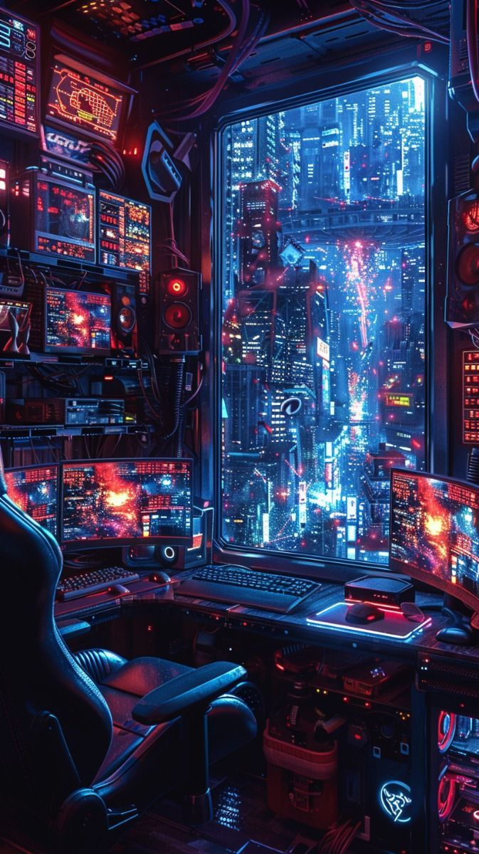 673x1200 High Tech Gaming Setup In A Futuristic Room