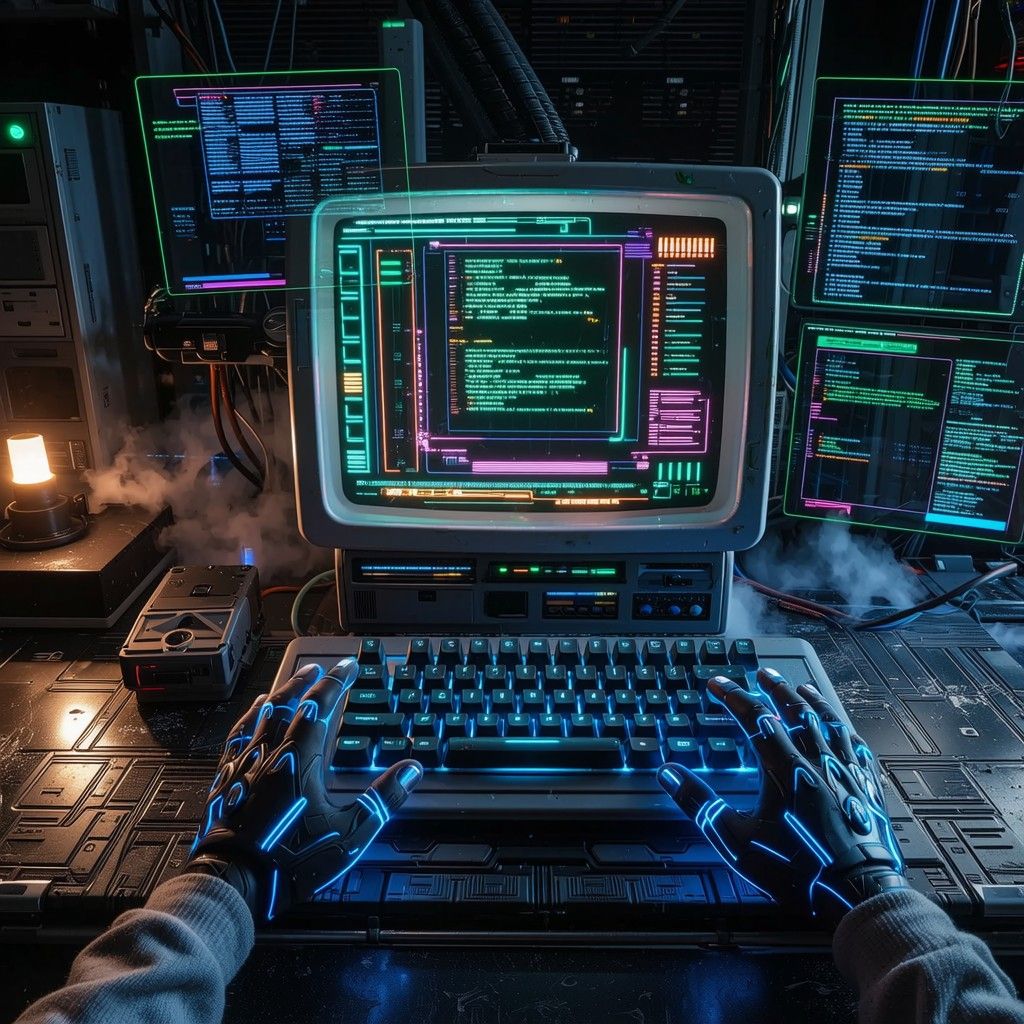 1024x1024 Free Neon Hacker Station Image, Hacker, Hologram