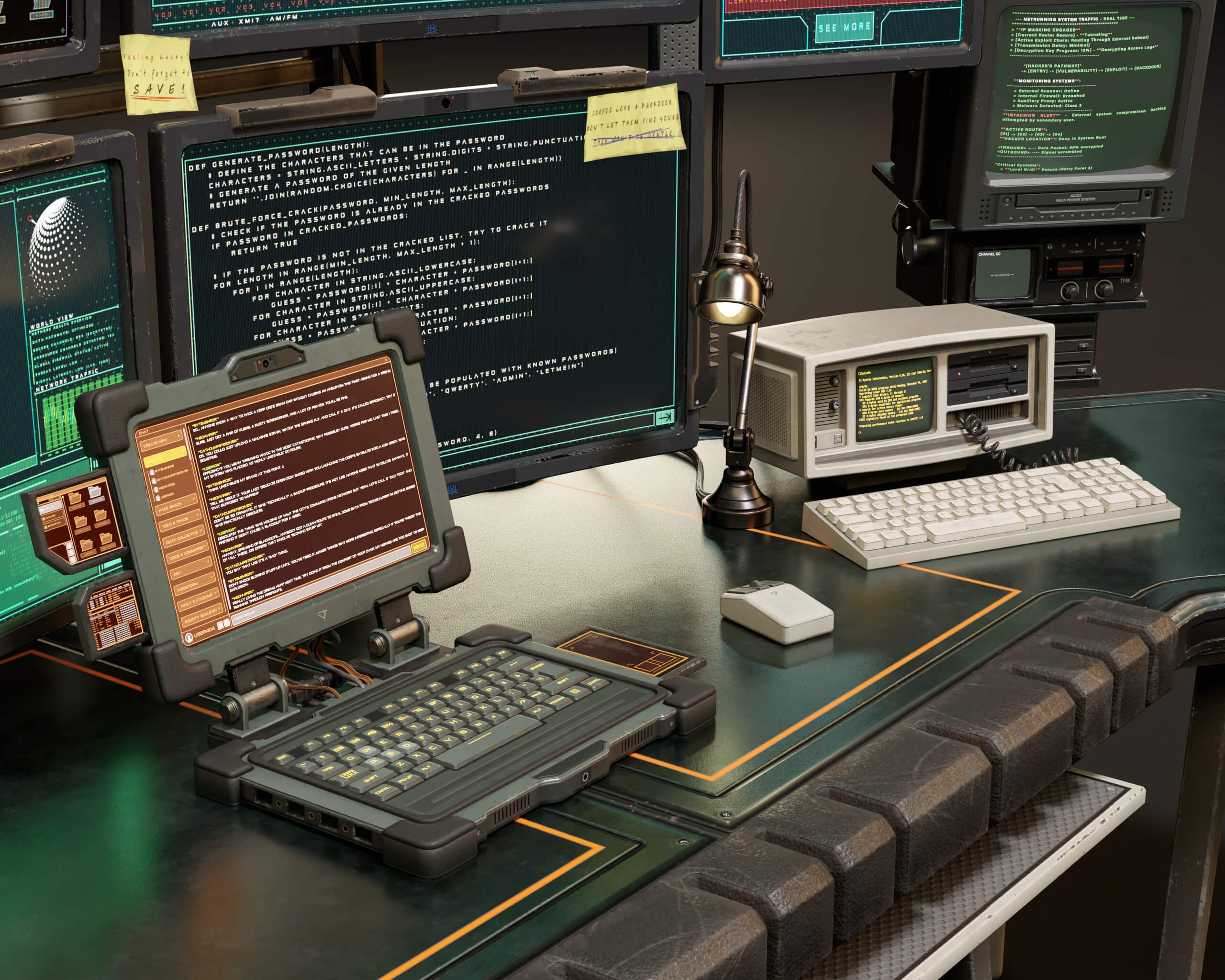 2560x2048 Sci Fi Hacker Desk Setup Scene 3D Model