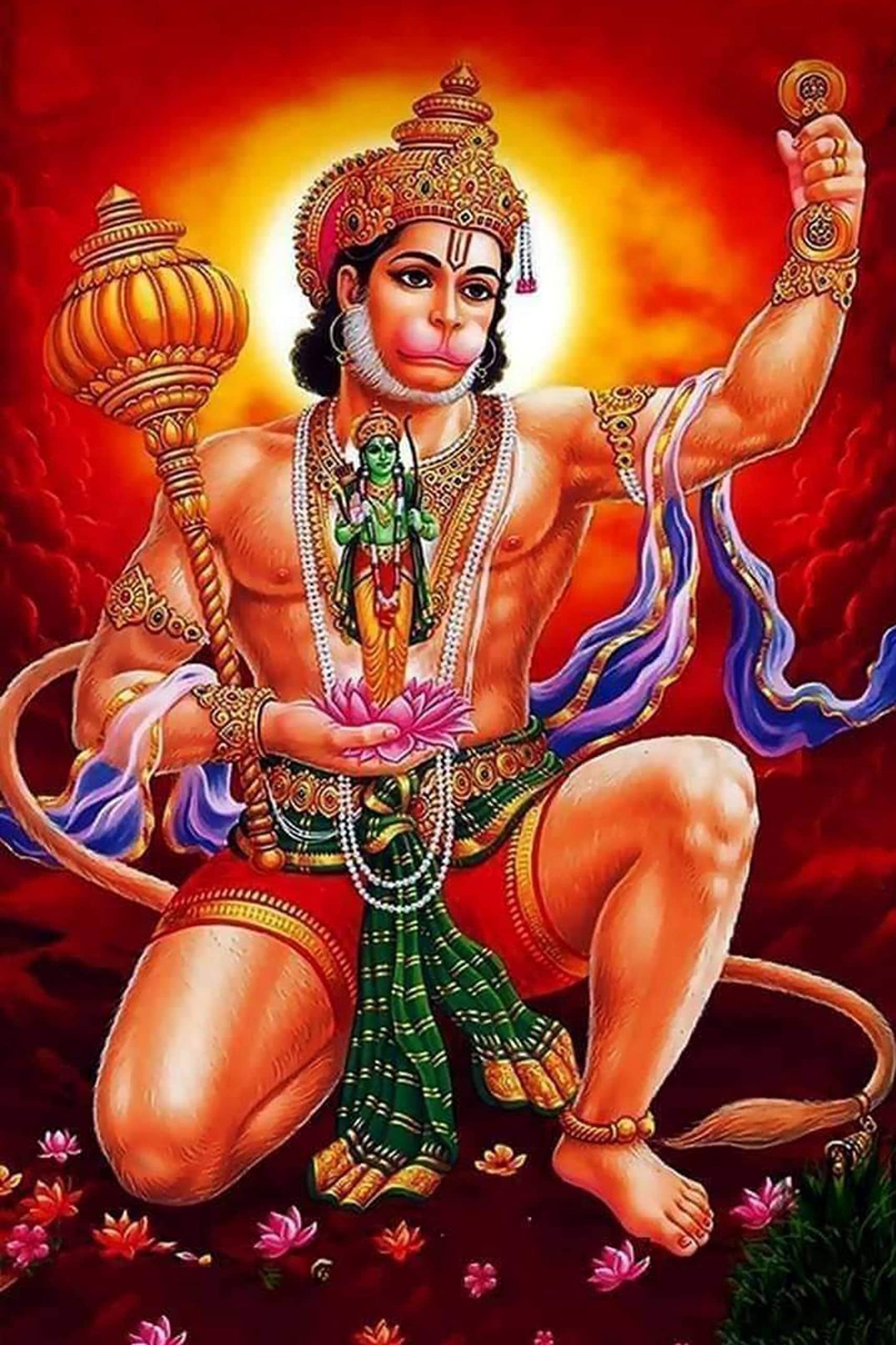 1707x2560 Imagine Mart Shri Hanuman Ji Singing Jai Shri Ram With Holding Ram ji On Hand 12x18 Inch Rolled Poster: Posters & Prints