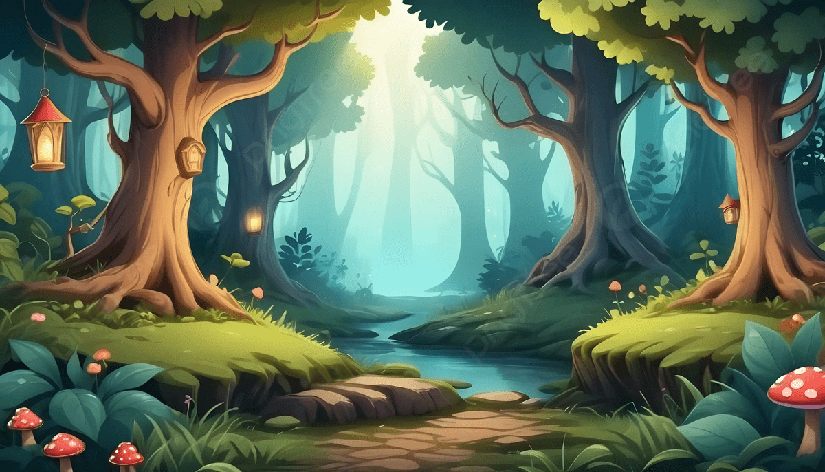 1200x686 Cartoon Forest Scene With Trees Road Flowers And Sky, Cartoon Woods Background, Enchanted Path, Cartoon Forest Background Image And Wallpaper for Free Download