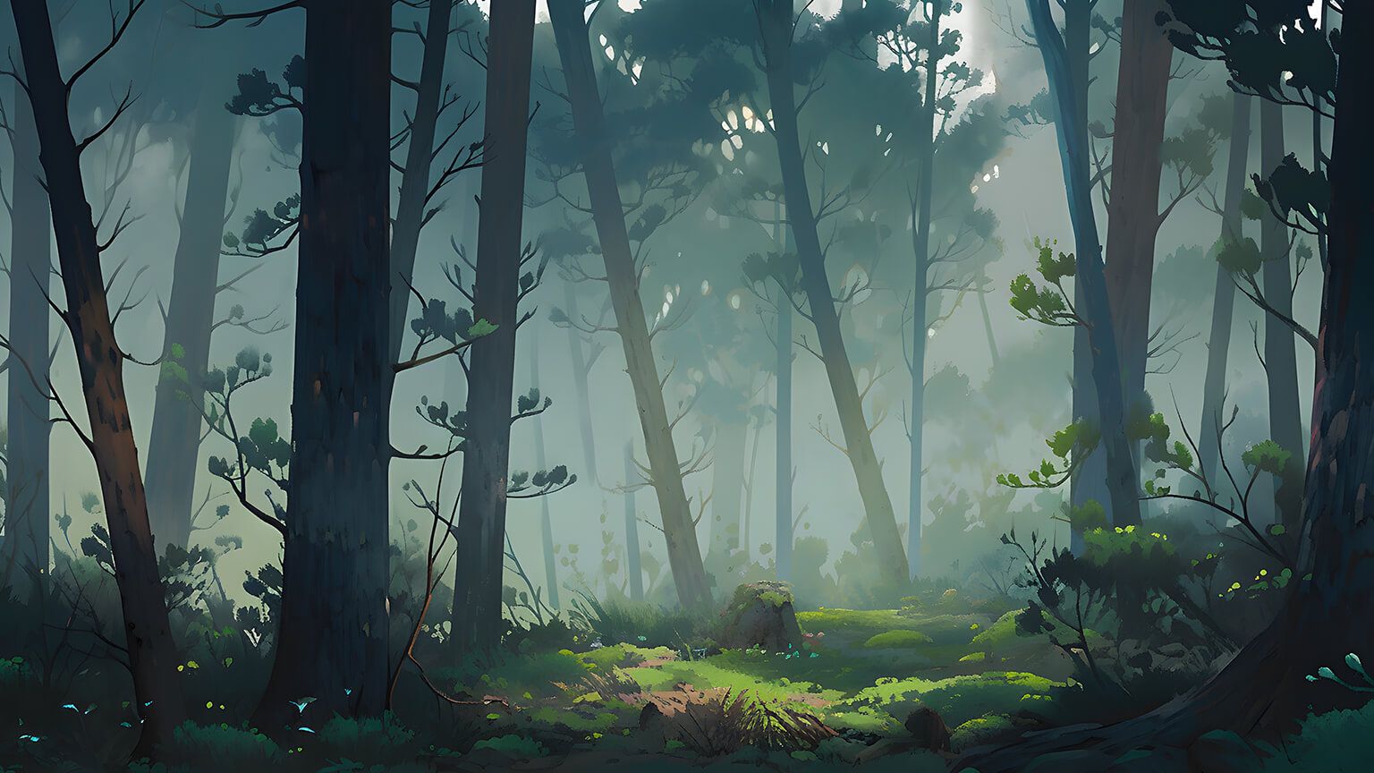 1536x864 Aesthetic Forest Cartoon Desktop Wallpaper Wallpaper 4K