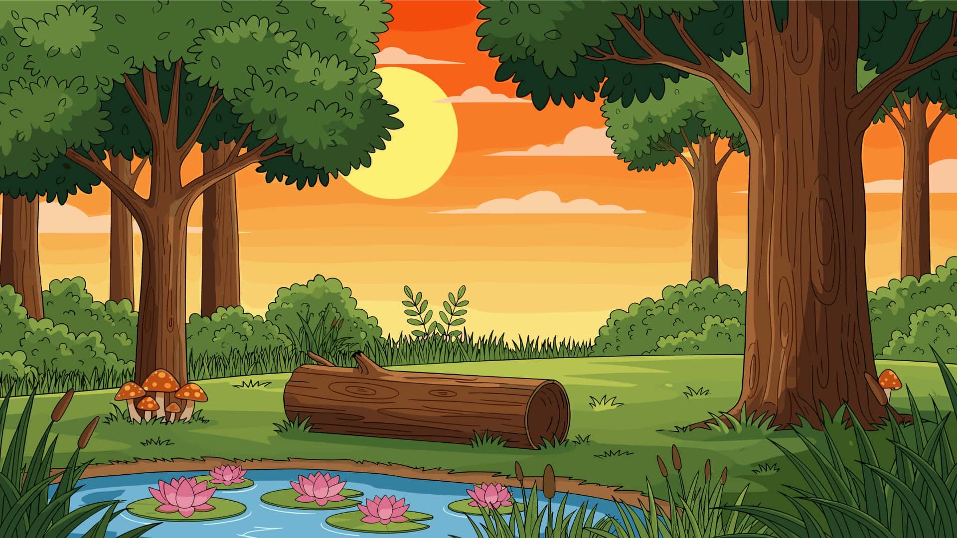 1920x1080 Cartoon Trees Wallpaper