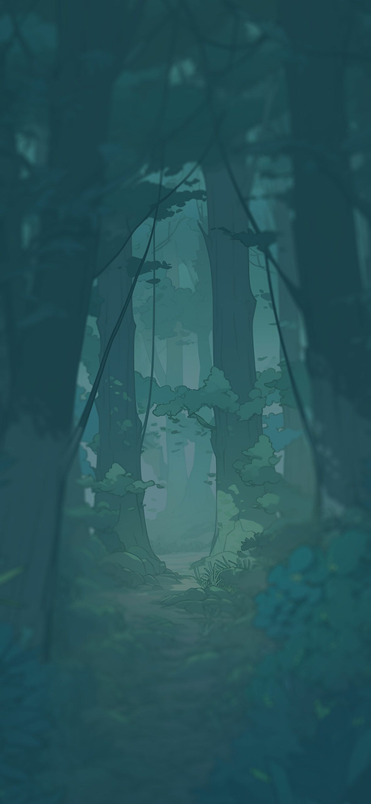 1181x2560 Cartoon Forest Path Art Wallpaper Nature Wallpaper