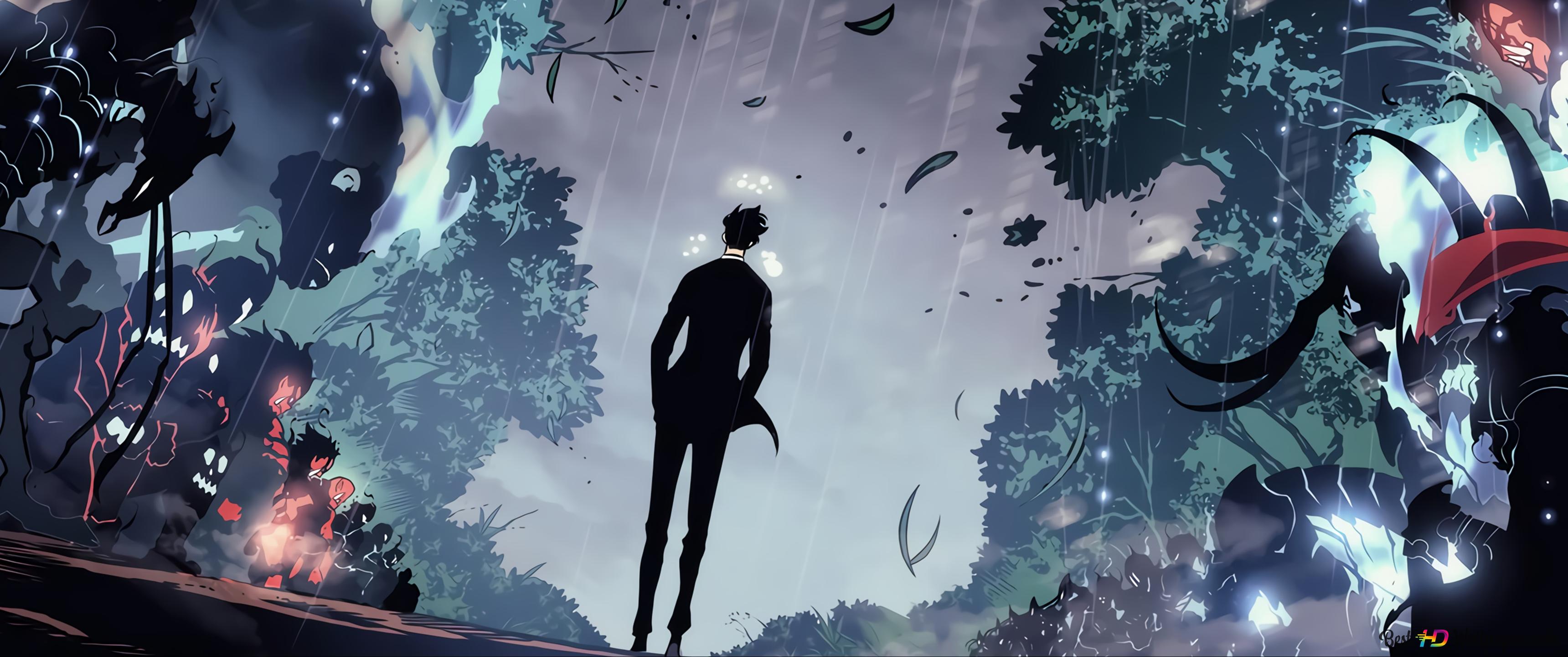 3440x1440 Solo Leveling Jin Woo & Shadow Army 4K Wallpaper Download