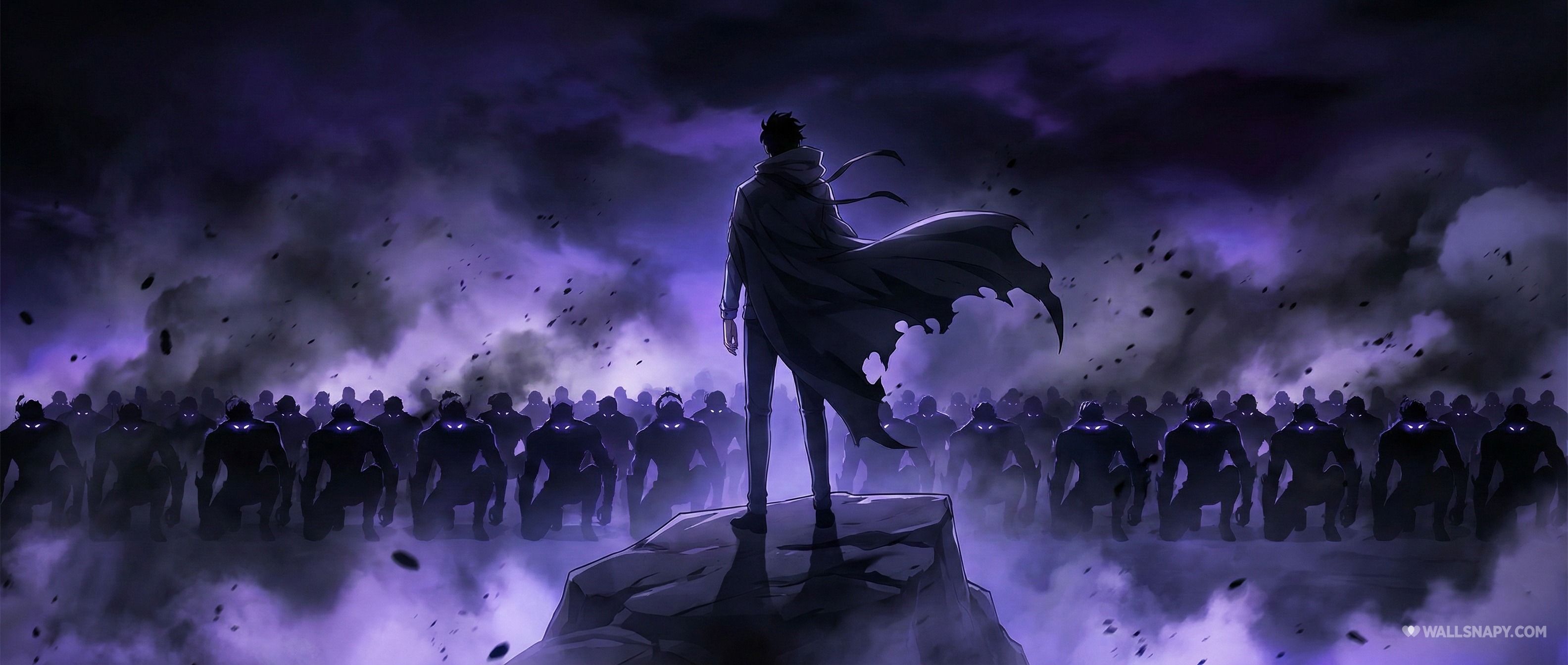 3168x1344 Sung jin woo infront of massive shadow army solo leveling anime 4k wallpaper
