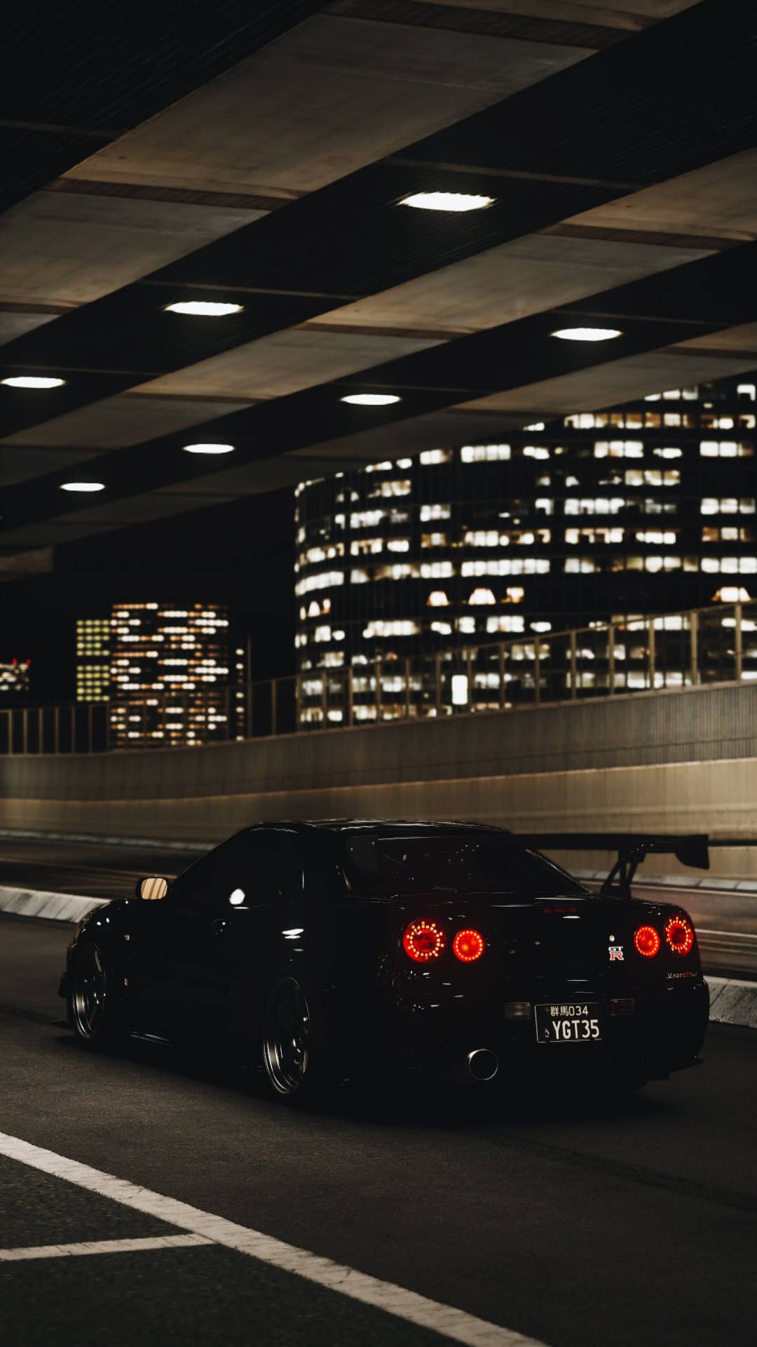 1080x1920 Lights And A Black Nissan Gt R 4k Wallpaper