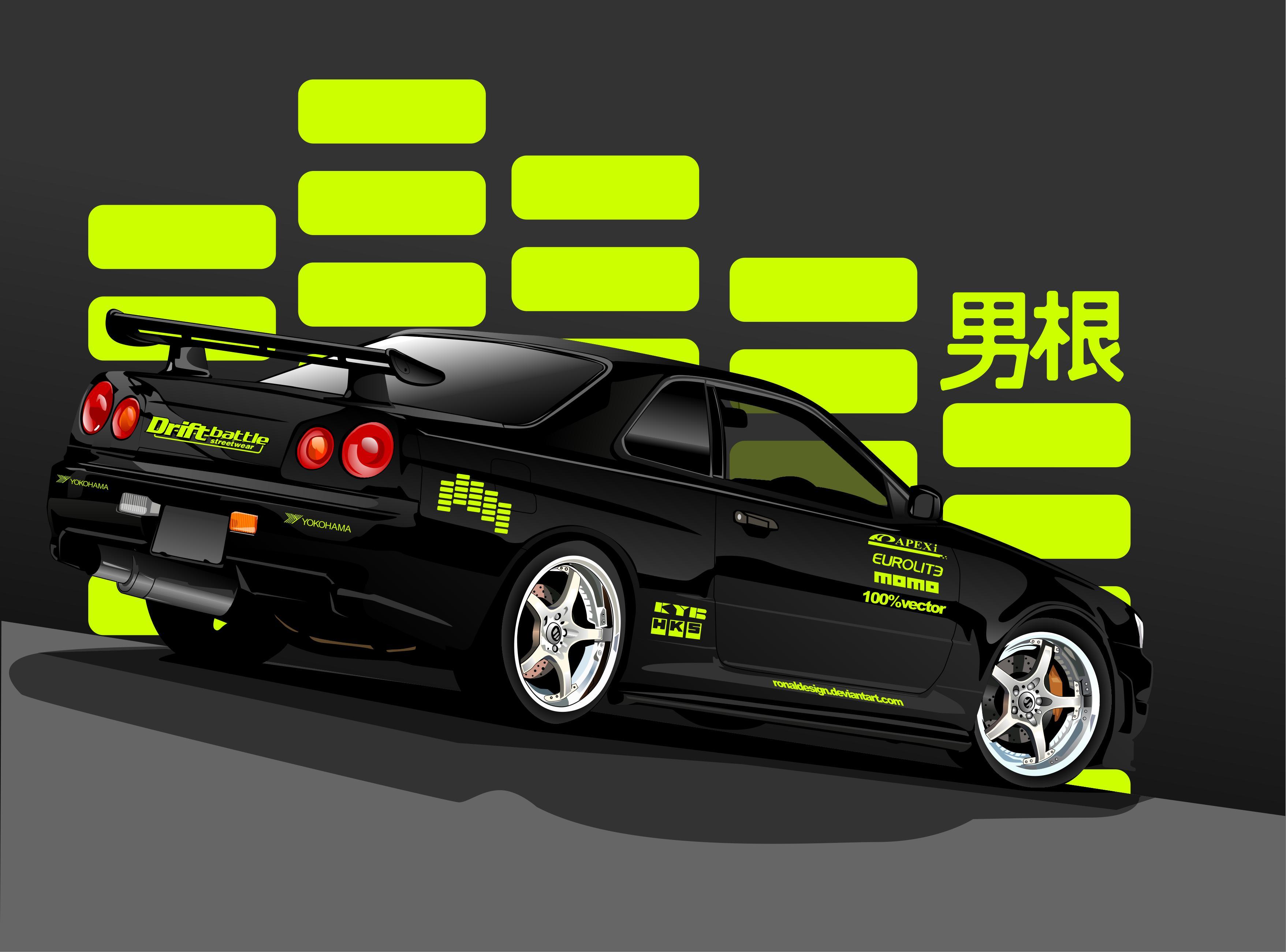 3513x2600 Wallpaper black, vector, Nissan, black, skyline, Nissan, R skyline for mobile and desktop, section nissan, resolution 3513x2600