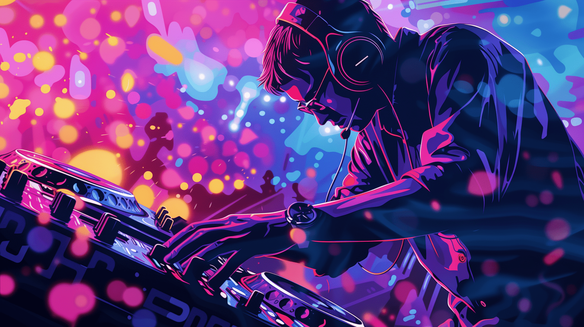 1920x1076 Vibrant DJ Mixing Tracks Music HD Wallpaper