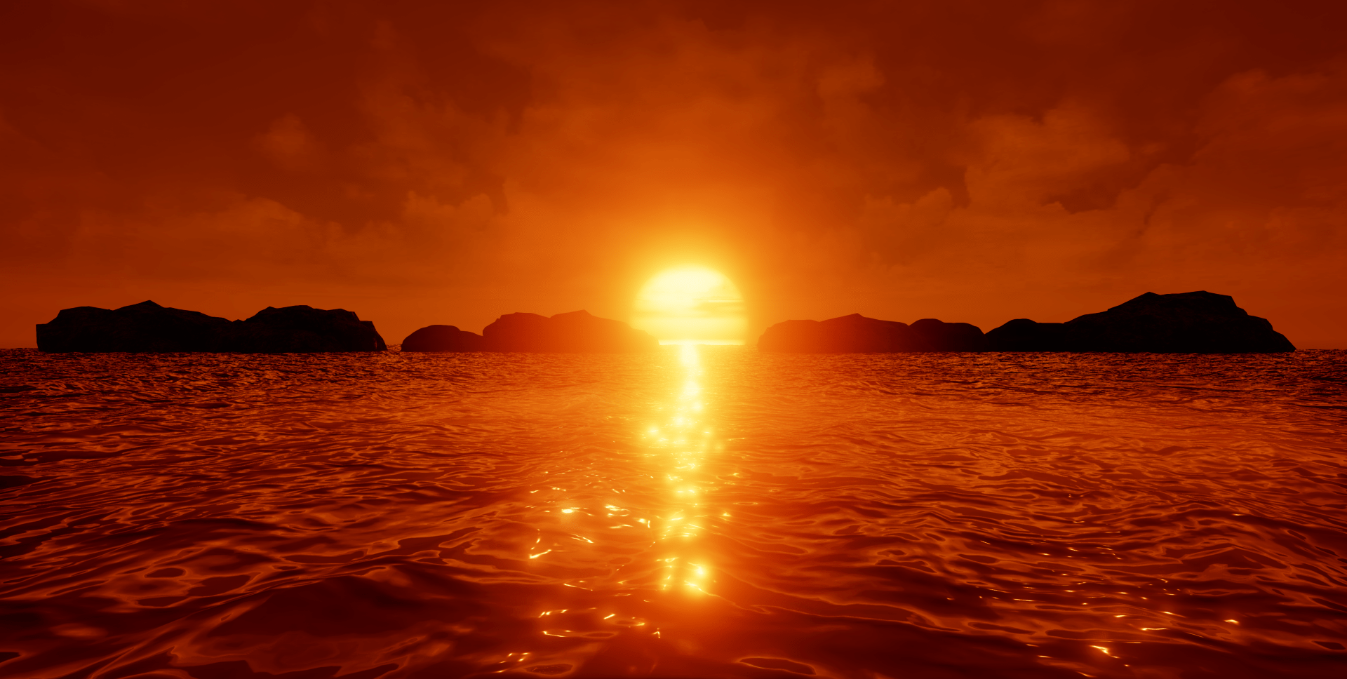 1920x968 4K Ultra HD Sunset Horizon: Nature's Fiery Glow