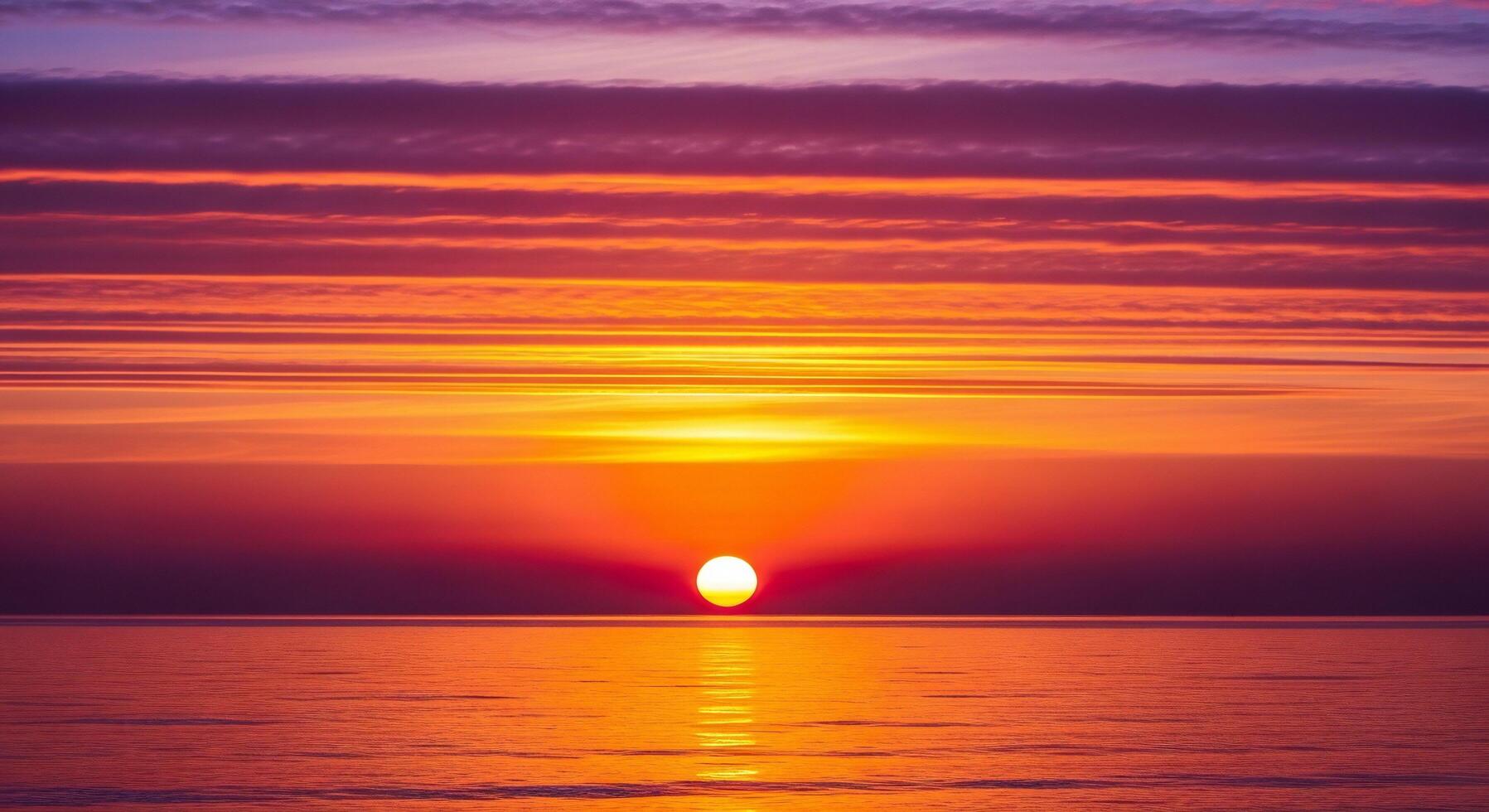 1797x980 Nature background, Nature wallpaper, Horizon of a vibrant sunset over a calm ocean with colorful striped clouds
