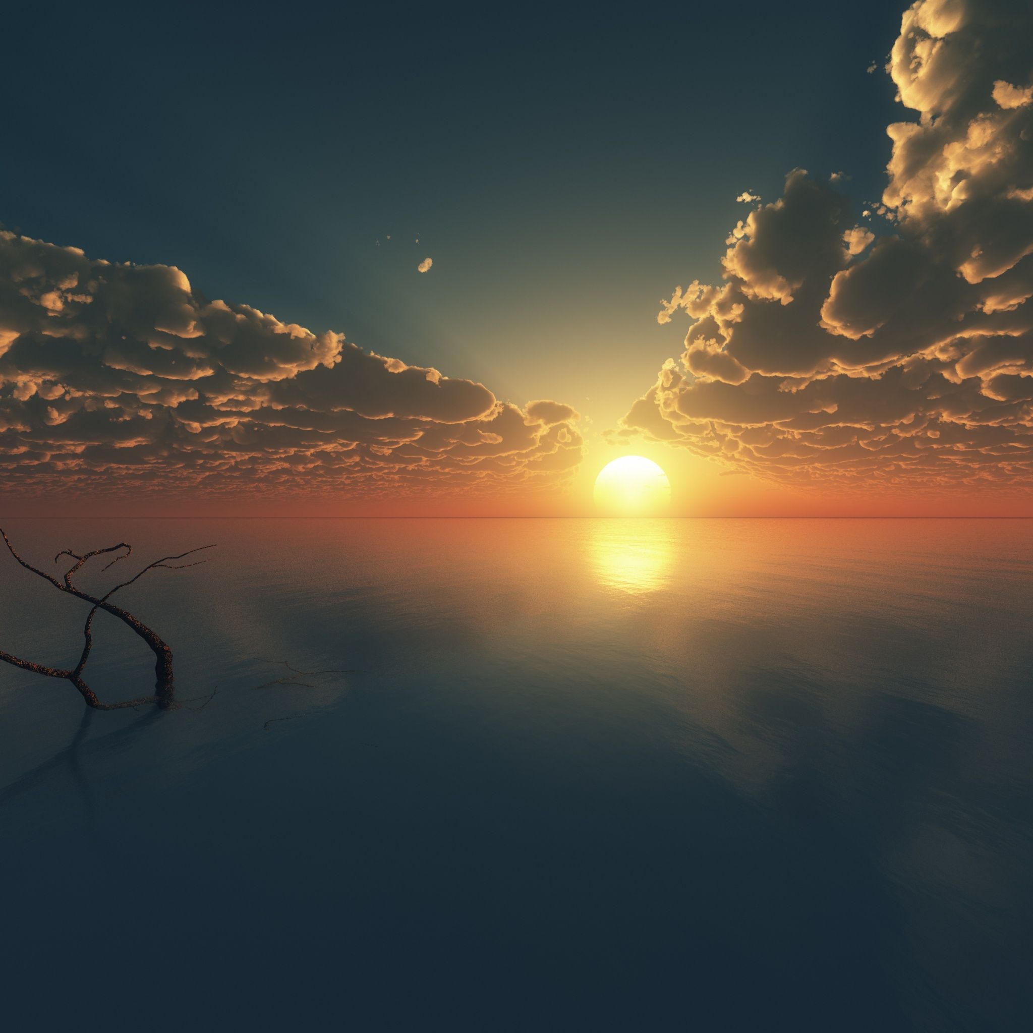 2048x2048 Sunset Wallpaper 4K, Cloudy Sky, Horizon