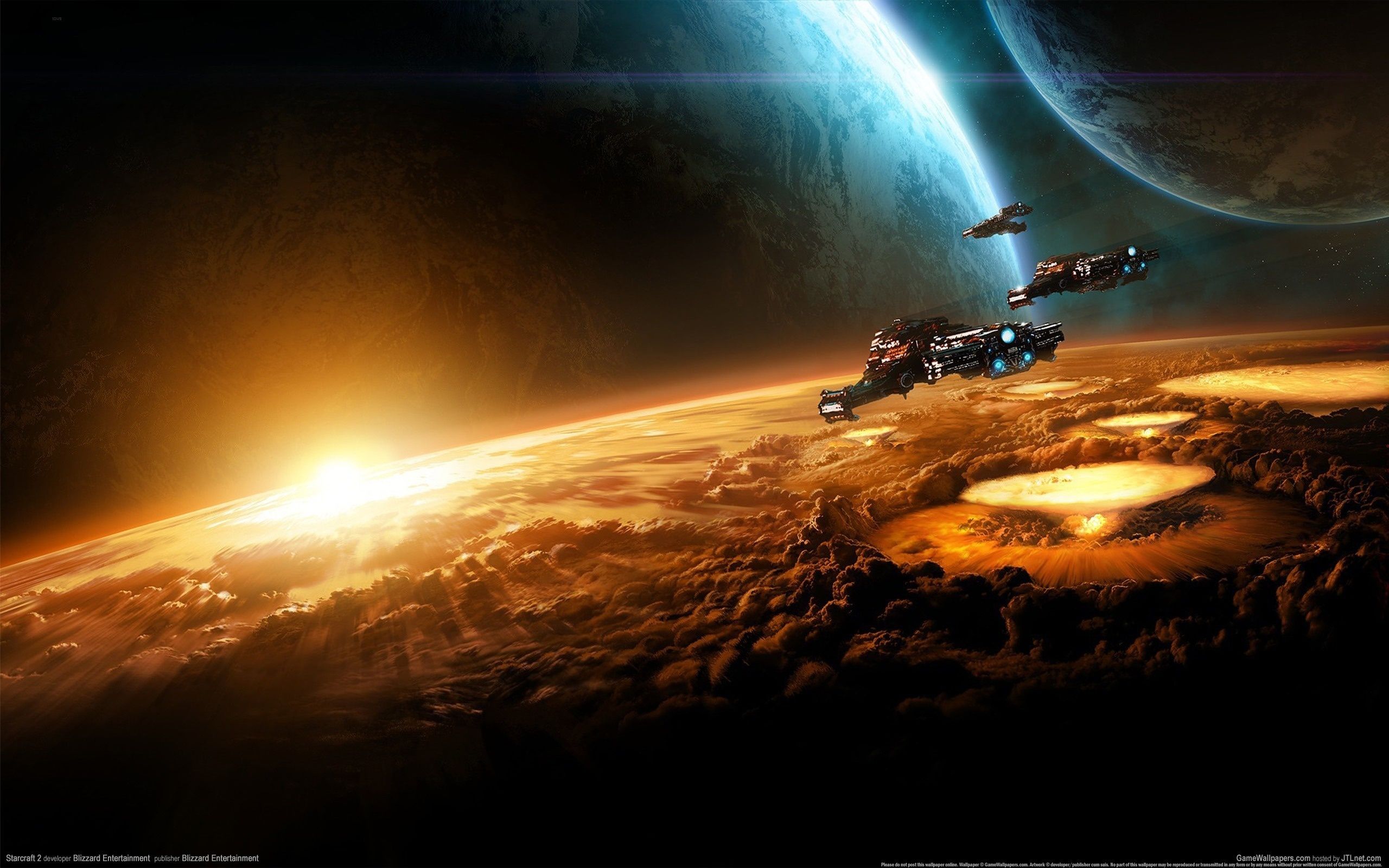 2560x1600 Wallpaper the explosion, planet, cruiser, Star Craft SC Terran for mobile and desktop, section игры, resolution 2560x1600