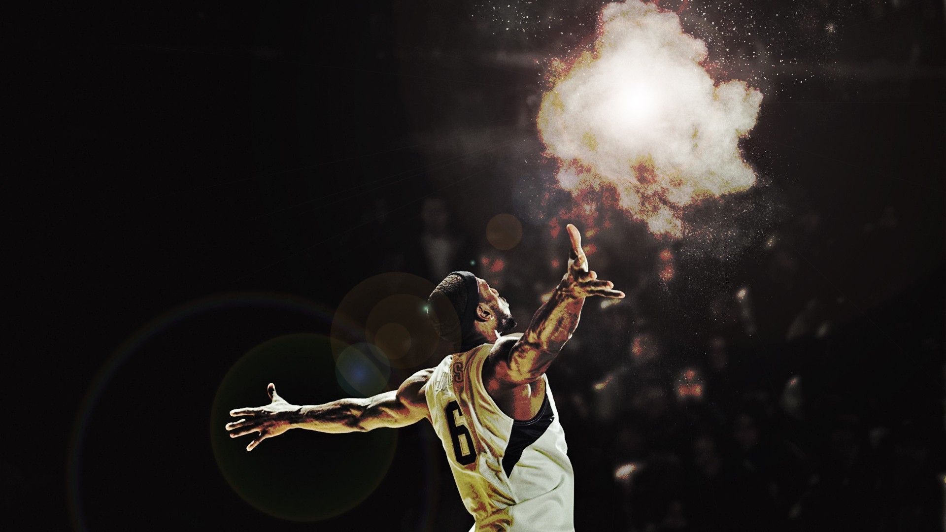 1920x1080 Miami Heat Lebron James Is Jumping High Wearing White Sports Dress In Black Smokey Background Basketball HD Sports Wallpaper