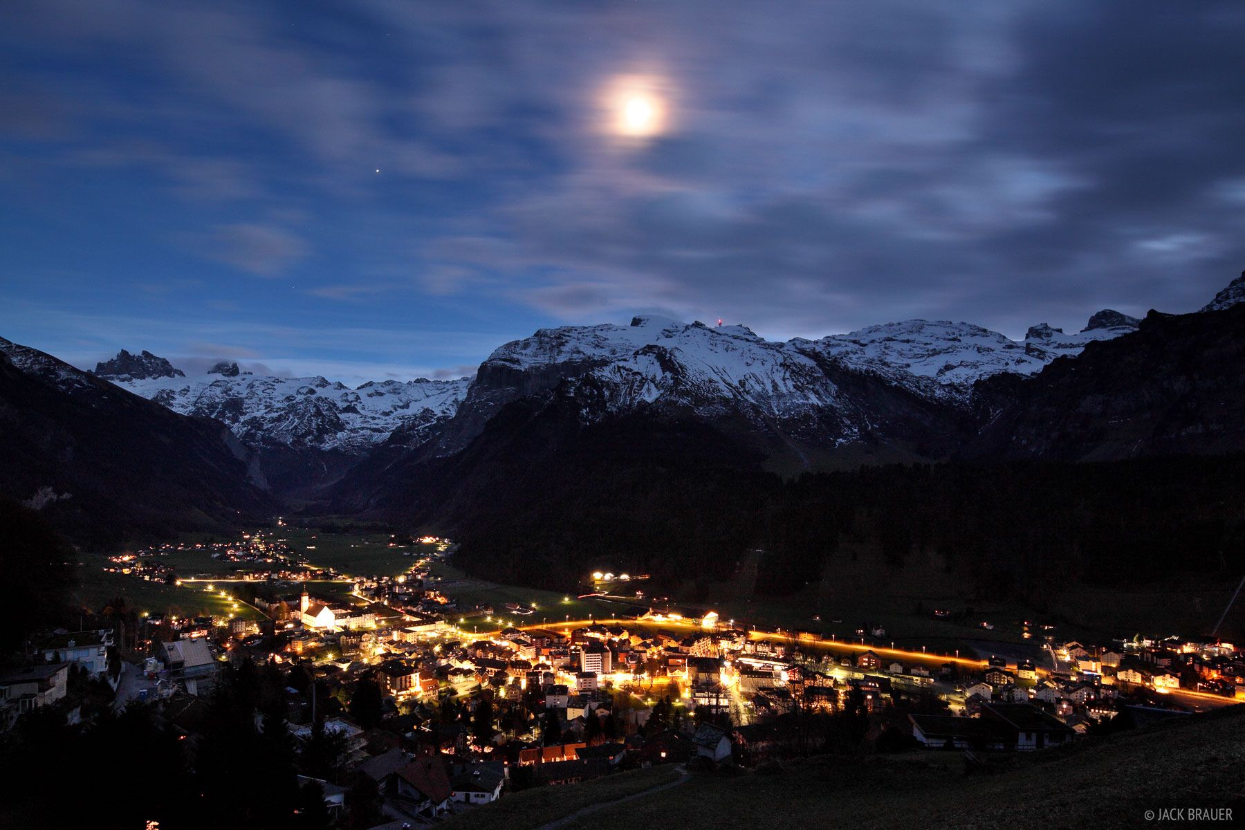 1800x1200 Engelberg Moon. Urner Alps, Switzerland. Mountain Photography