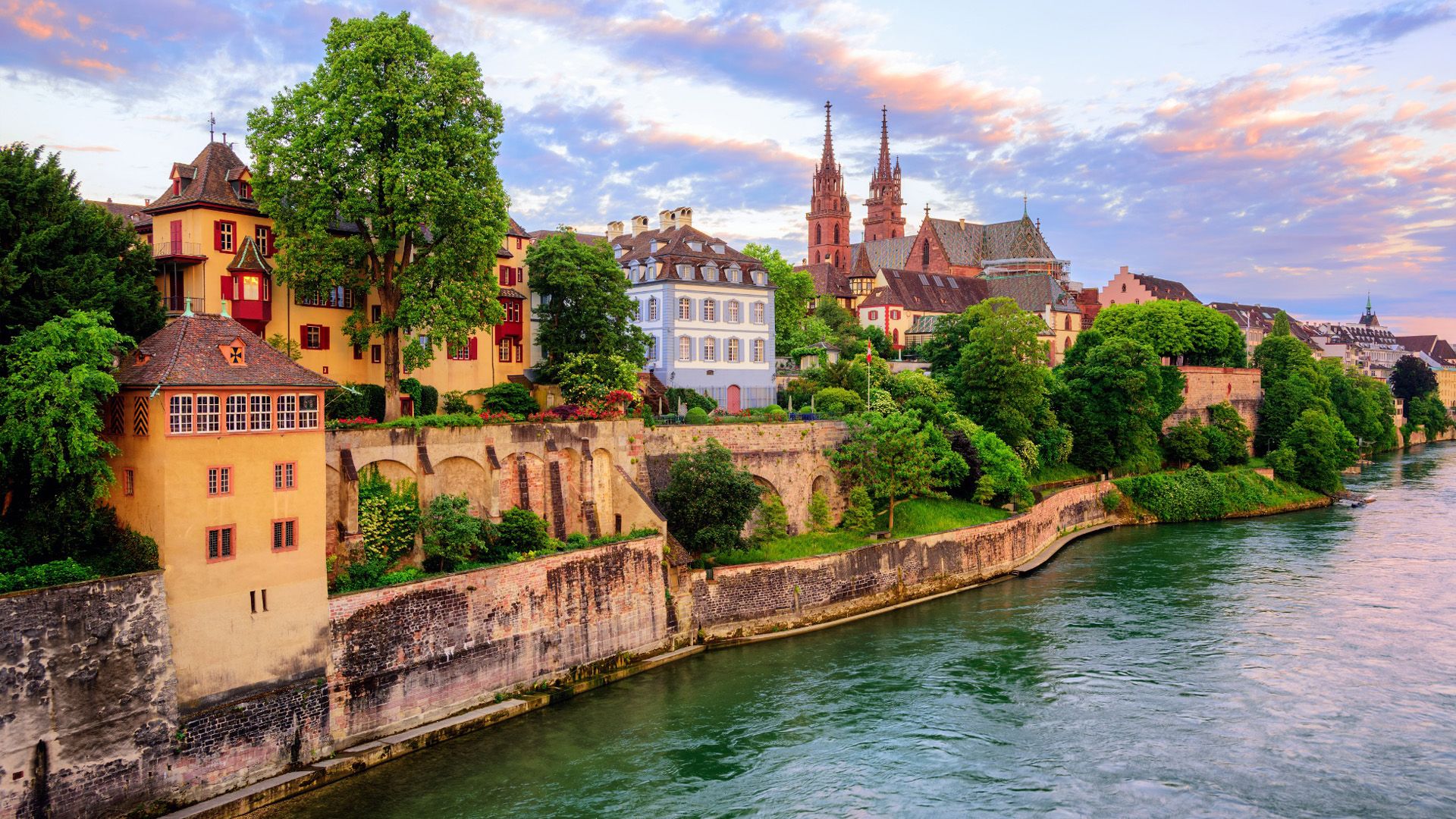 1920x1080 Switzerland Basel Building Near River HD Travel Wallpaper