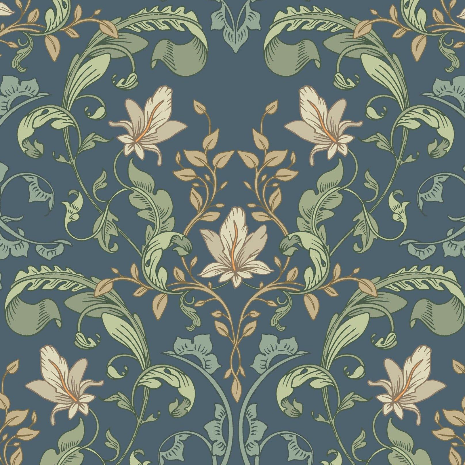1616x1616 Vintage Botanical Floral Wallpaper in Navy Blue and Sage Green Red Barrel Studio