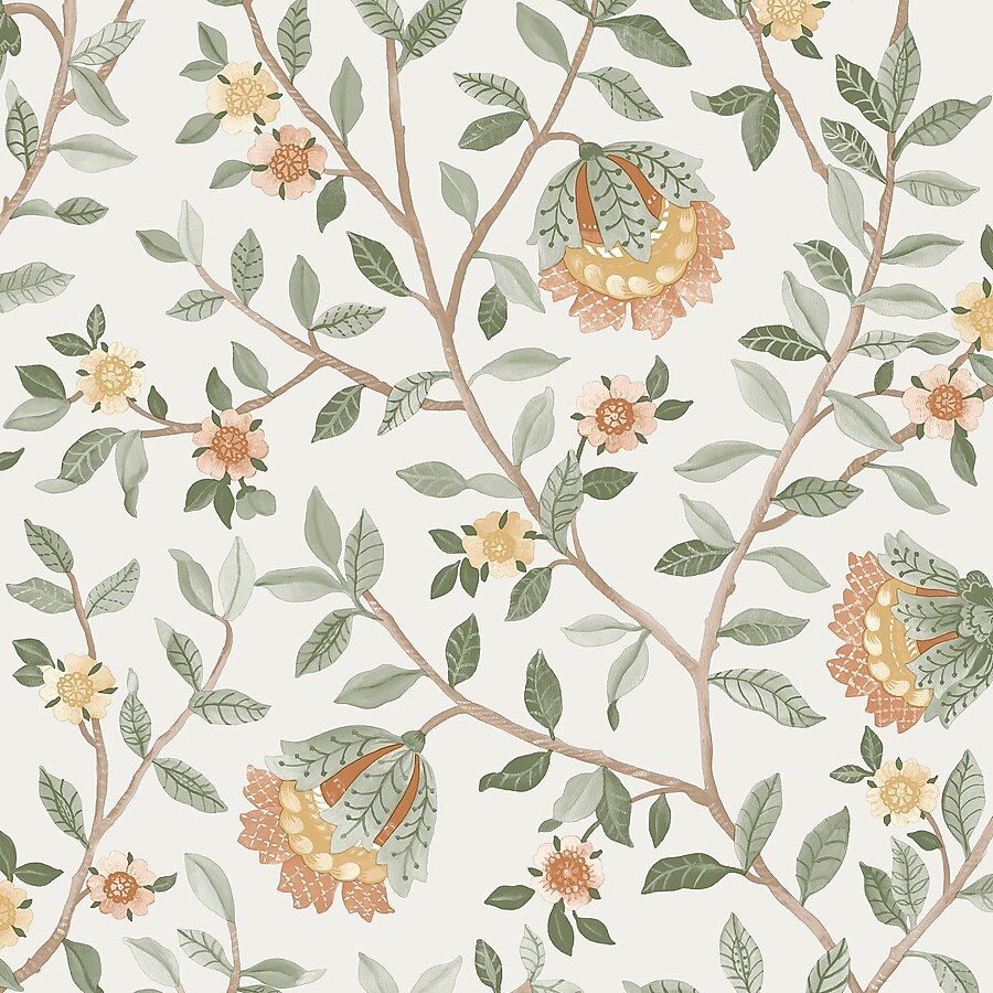 900x900 Veer Decor Vintage Botanical Blooms Pink Wallpaper