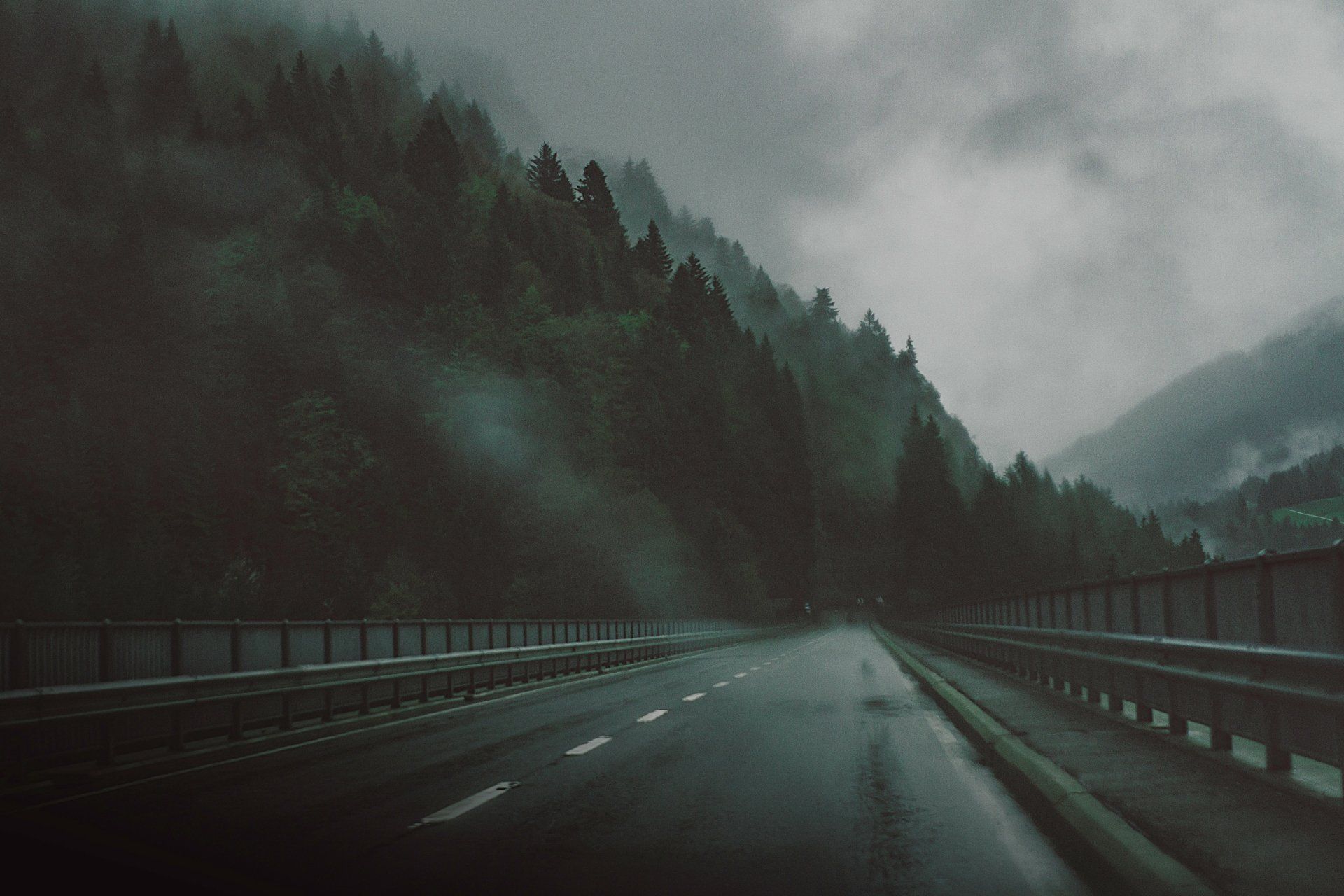 1920x1280 Misty Highway Through Towering TreesK Ultra HD Roadscape Wallpaperx3278