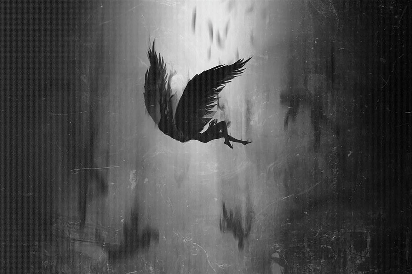 1400x933 Fallen Angel Lucifer Wall Art Black and White Vintage Poster Canvas Art Poster Wall Art Picture Print Modern Family Bedroom Decor xinbochang (Framed, 08x12 inch): Posters & Prints