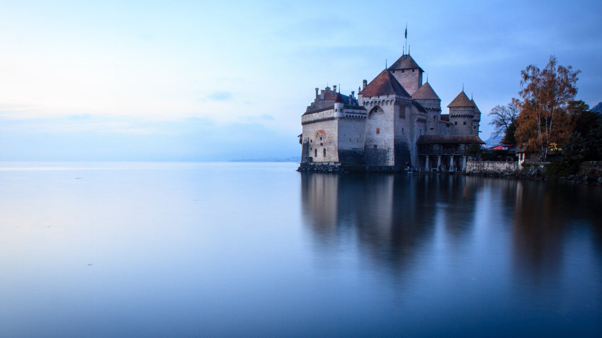 1920x1080 Château de Chillon: Serene Swiss Castle by Lake in Veytaux HD Wallpaperx1080