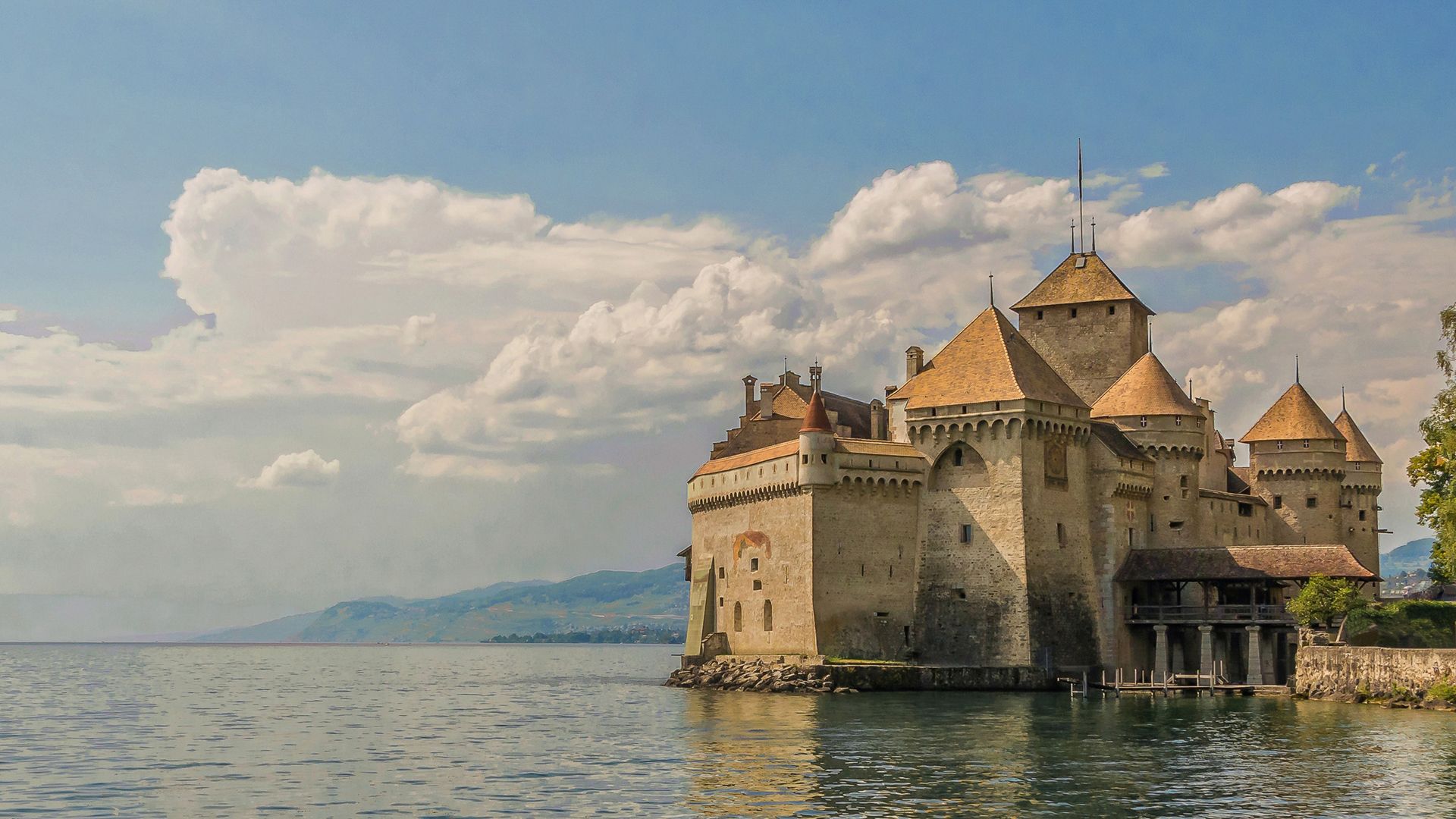 1920x1080 Chateau De Chillon Chillon Castle In The Middle Of River In Geneva Switzerland HD Travel Wallpaper
