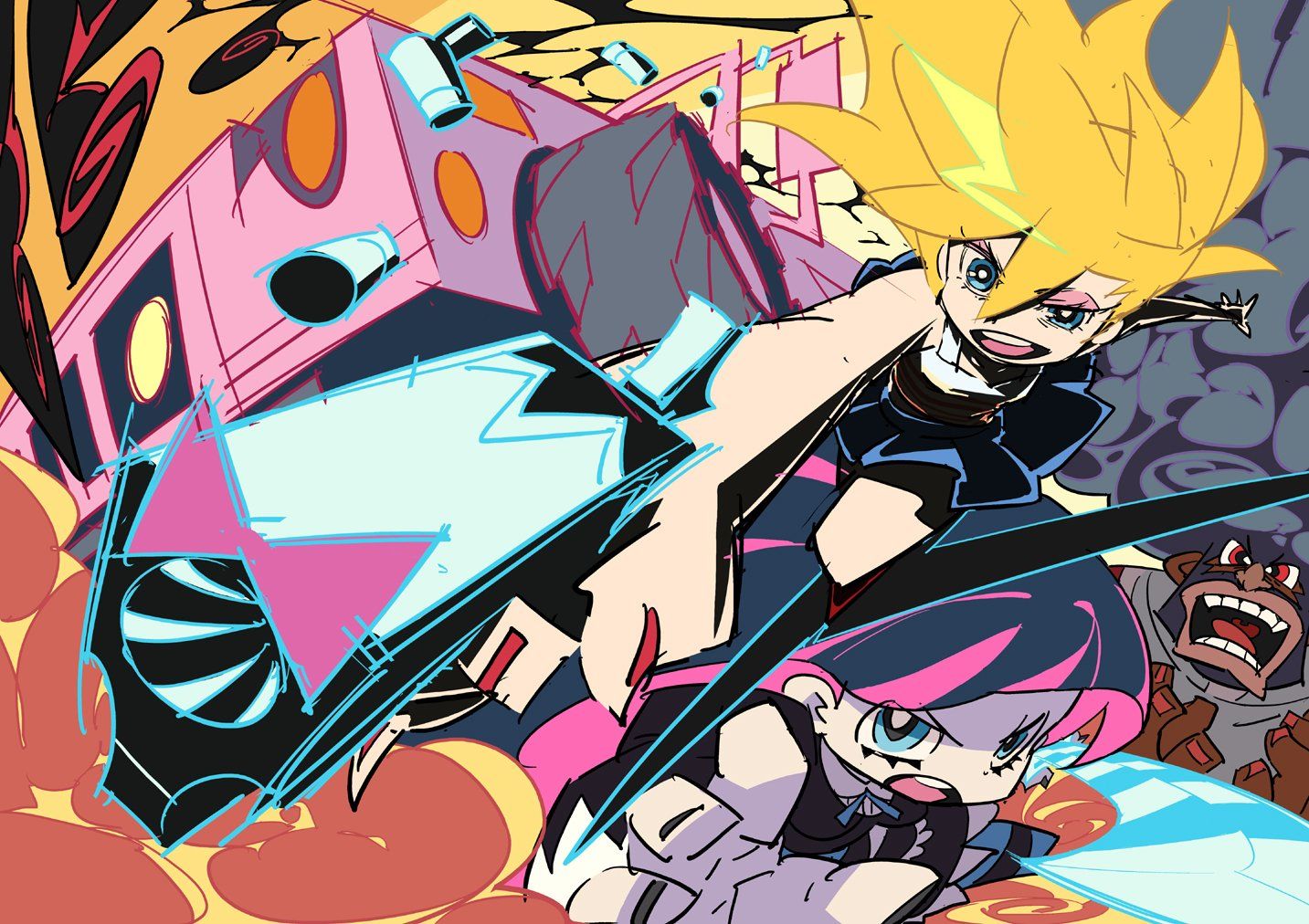 1433x1012 Panty & Stocking With Garterbelt HD Anime Wallpaper: Action Packed Chaos!x1012