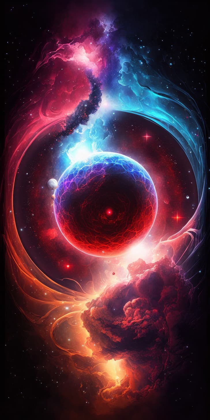 728x1456 HD wallpaper: AI art, illustration, planet, space, nebula, universe