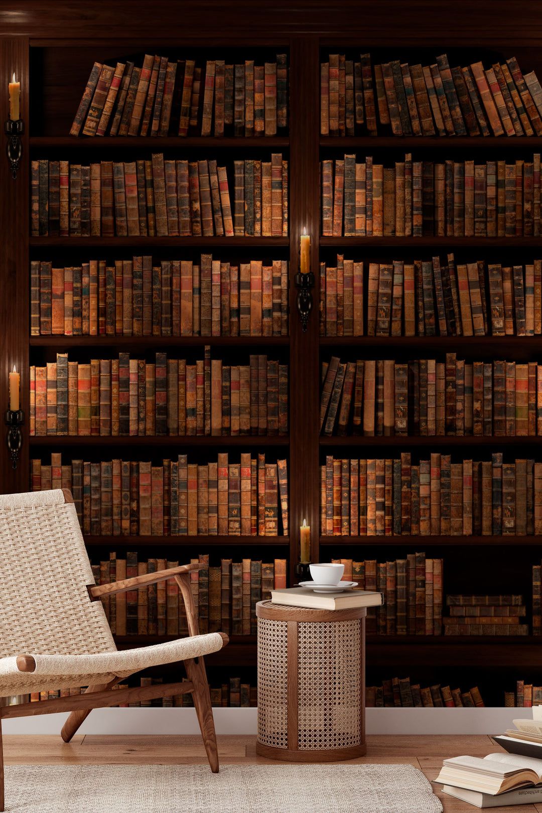 1080x1620 Antique Library Wallpaper with Candlelight