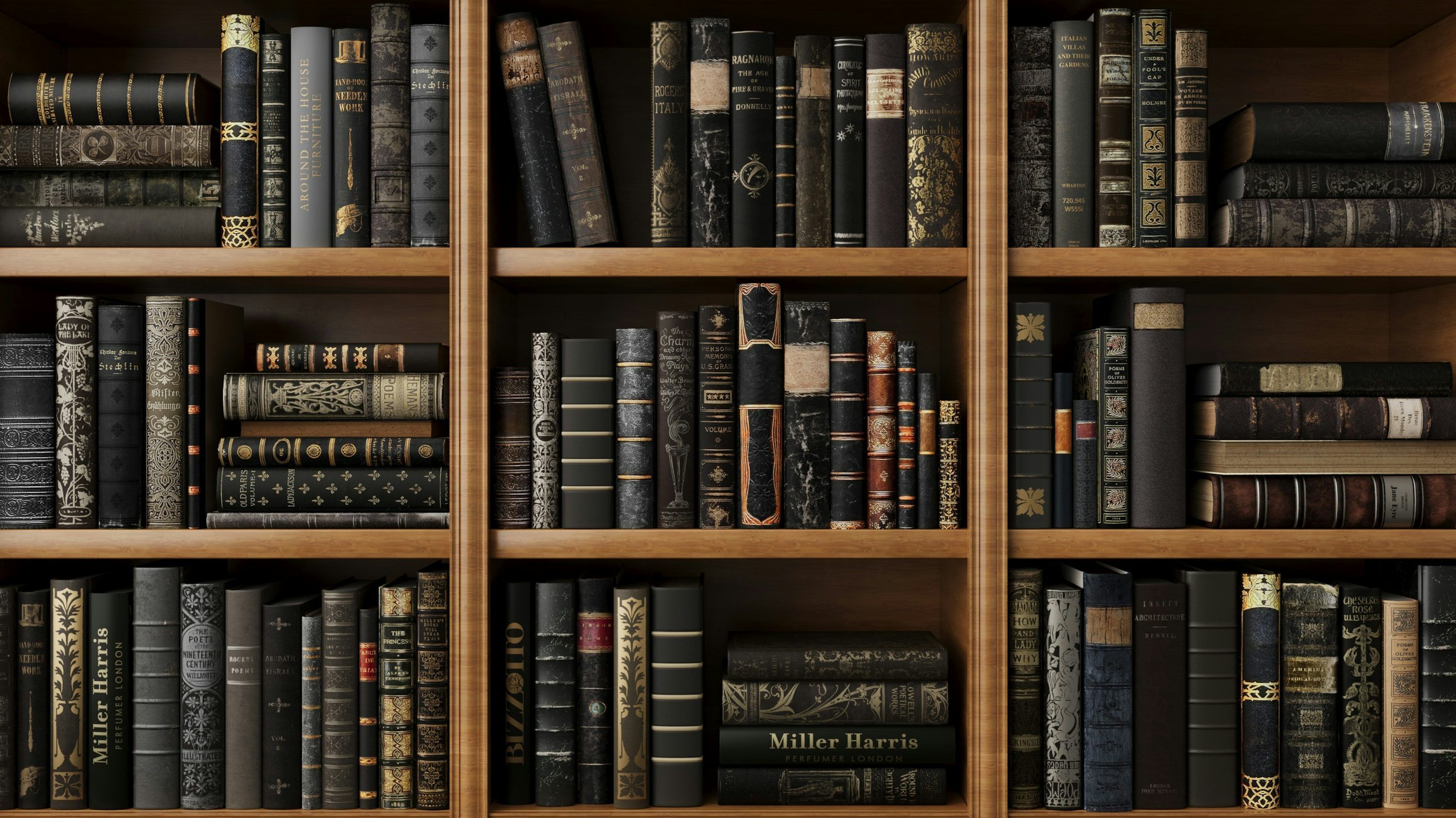 3000x1687 A book shelf filled with lots of books photo