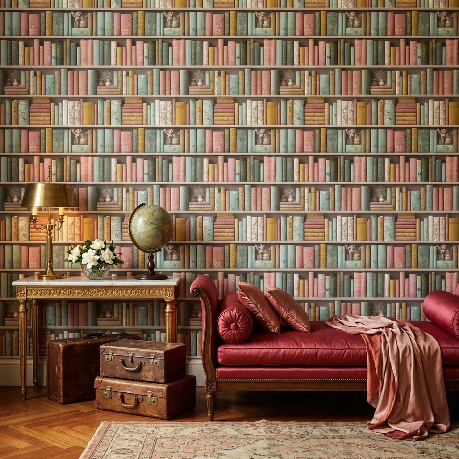 1946x1946 Bookshelf Wallpaper Vintage Library Wall Design Trompe Loeil Bookcase