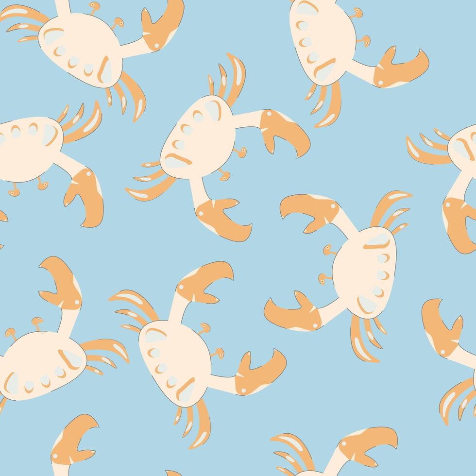 980x980 Seamless crab pattern on blue background. Sea life concept for textile, wallpaper, printing, wrapping paper, nursery. illustration