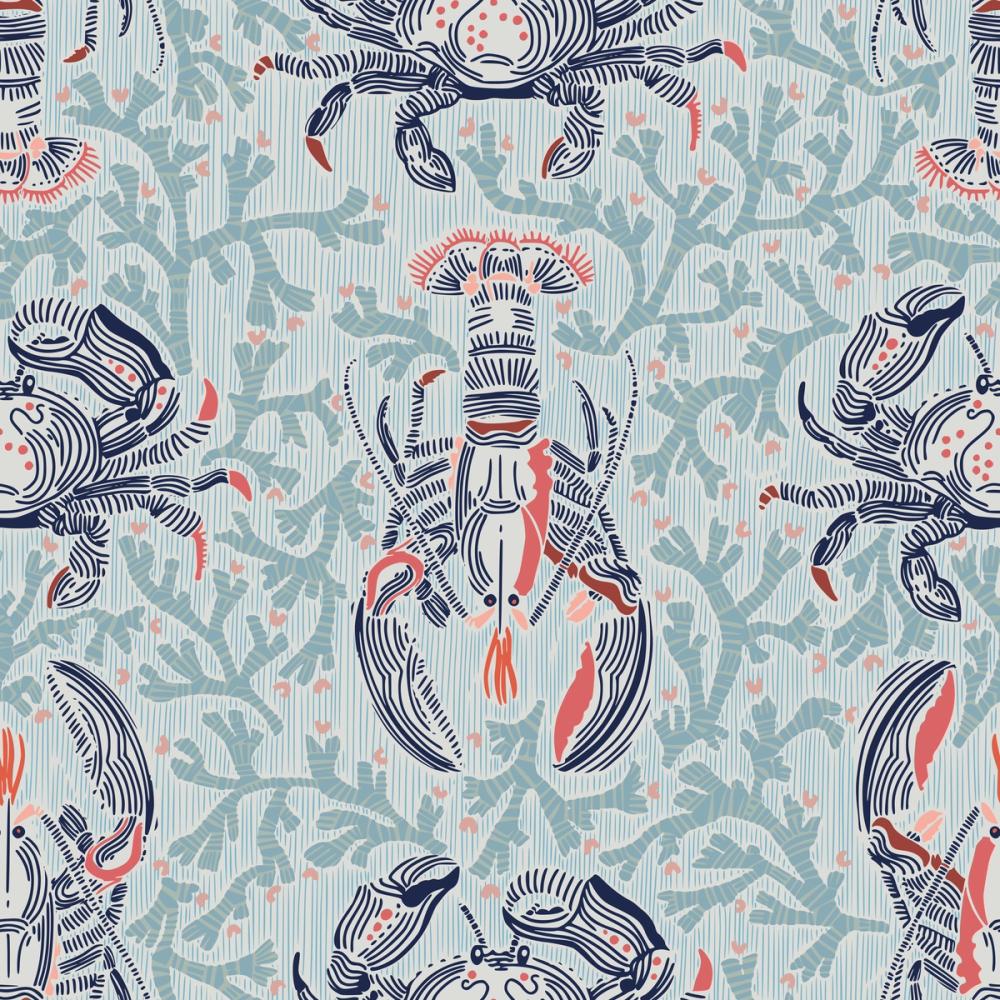 1000x1000 Lobster And Crab Coastal Nostalgia, Mint Wallpaper ➡ 100% PVC Free And Non Toxic