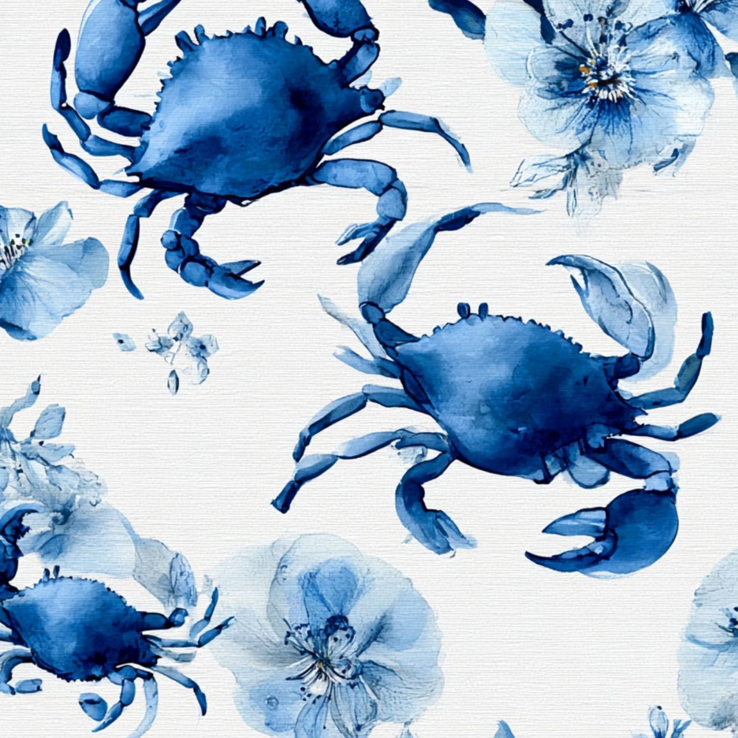 1500x1500 Peel and Stick Wallpaper Blue Crabs Floral Watercolor Blue Flowers coastal Wall Mural 17.7in x 9.8ft Self Adhesive Removable Wall Paper Renter