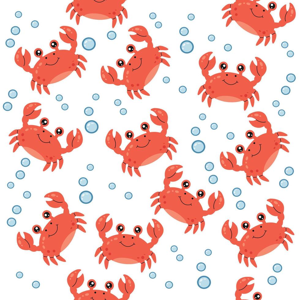 980x980 Cartoon Red Crab Pattern, Cute Smiling Sea Animal Seamless Illustration, Perfect print for textile, wallpaper gift card, bags, mugs white background