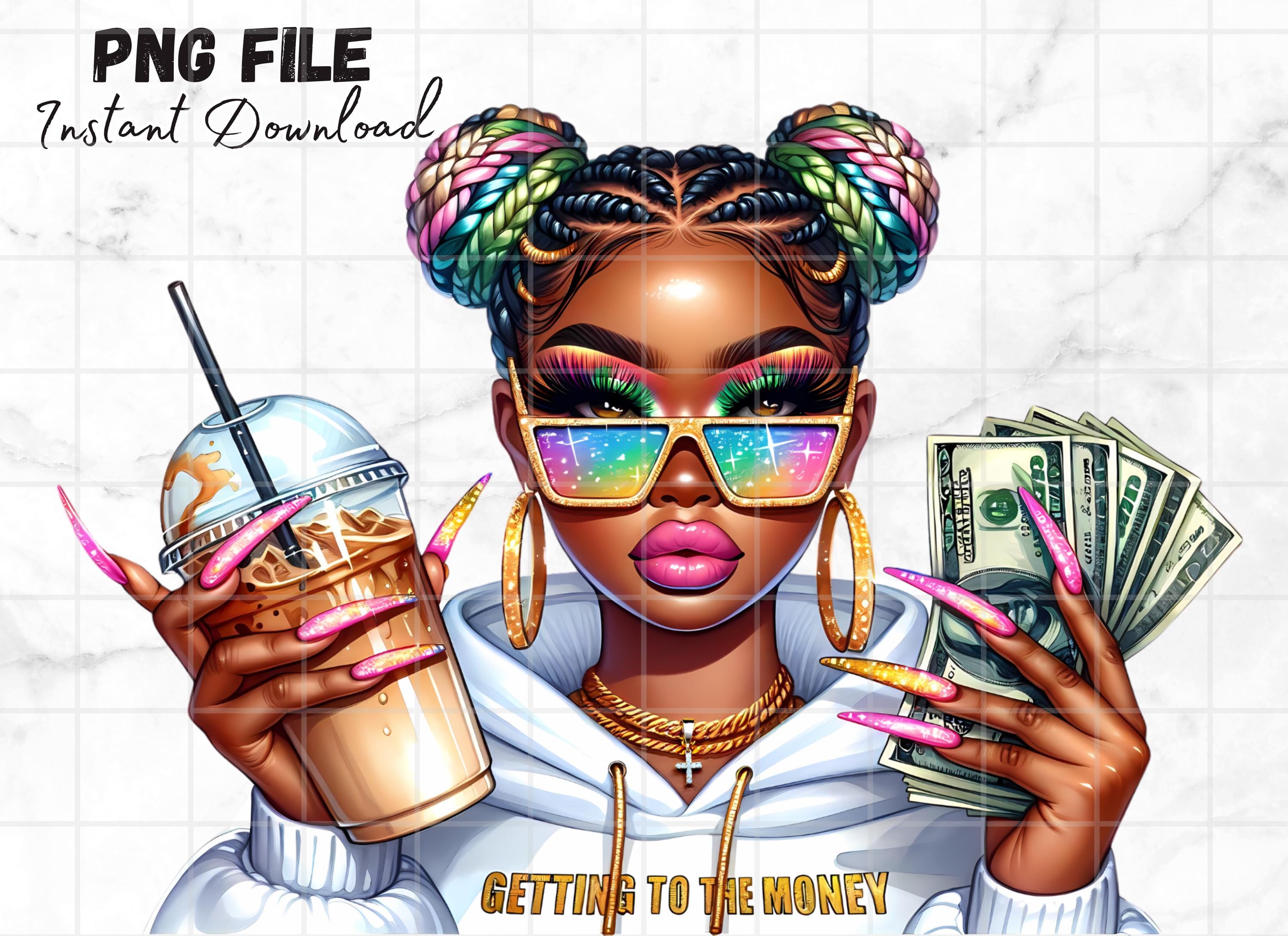 3000x2181 Black Girl With Money PNG Black Dope Girl Clipart Woman With Iced Coffee Latte Clip Art Getting Money Quotes Money Inspiration Sublimation