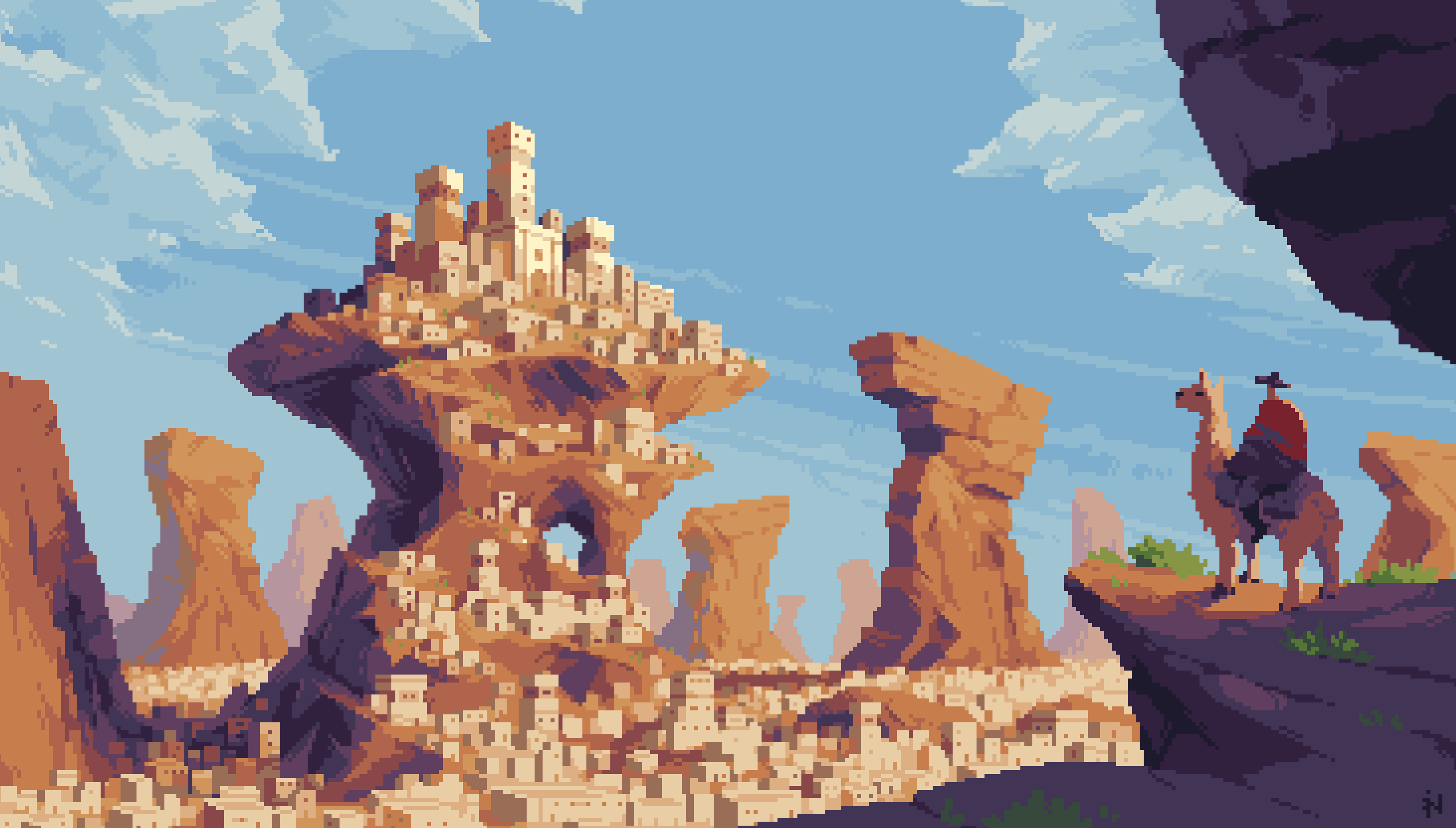 2560x1457 Epic Pixel Realm: Artistic HD Landscape Wallpaper