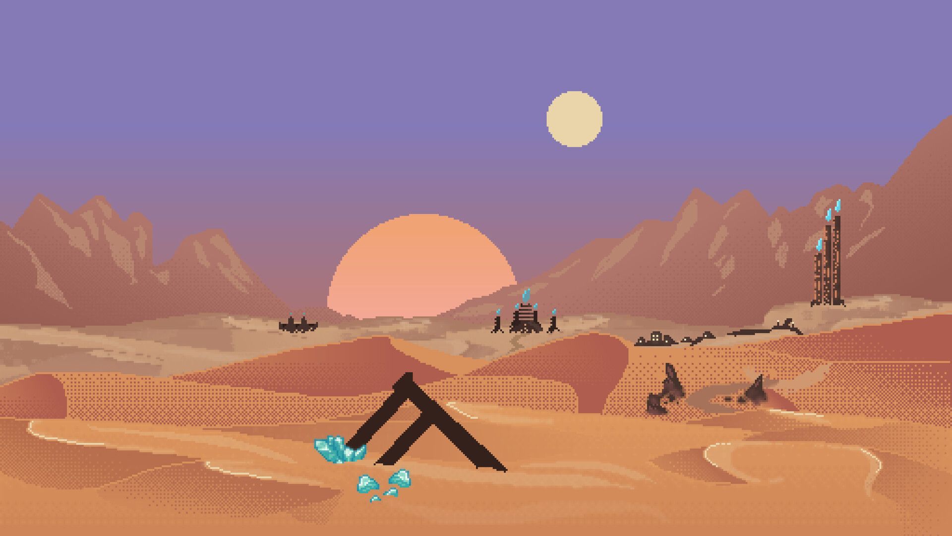 1920x1080 Sheroma: The desert pixel art planet