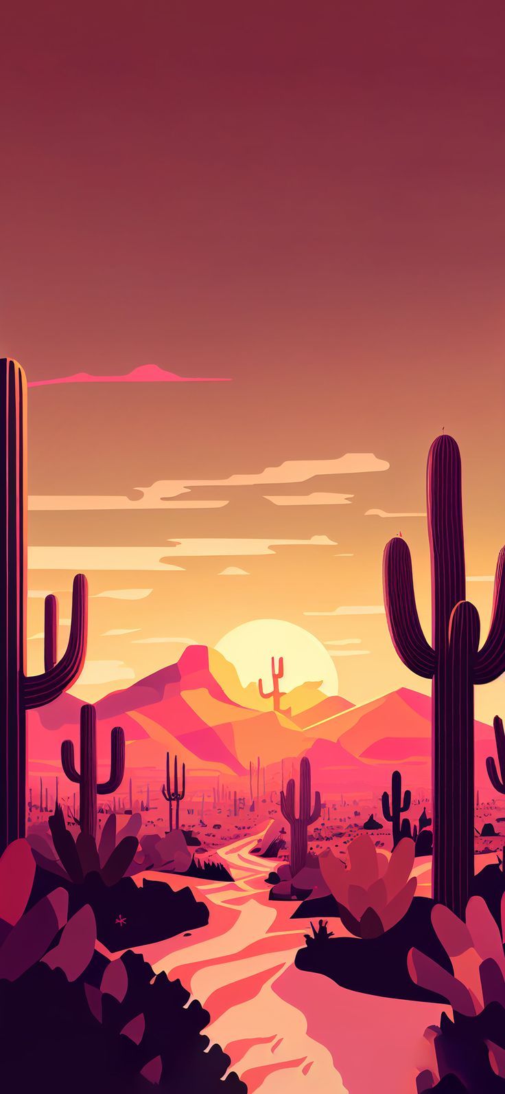 736x1592 Desert Scene with Cactus Trees and Water Wallpaper. Google pixel wallpaper, Desert background, Desert landscape