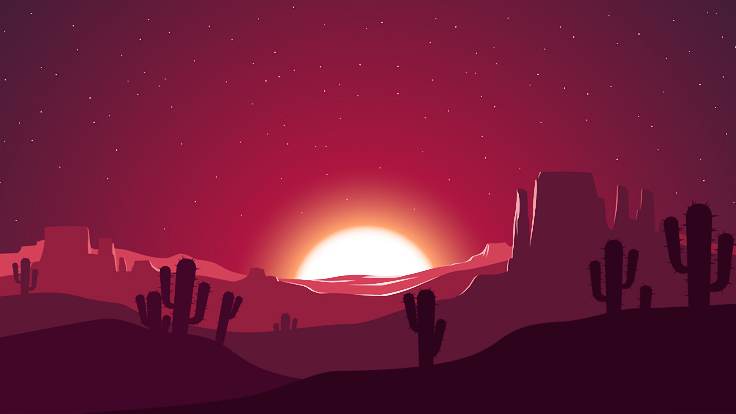 2560x1440 Cactus Sunset Desert Stars Landscape Silhouette Chromebook Pixel , HD 4k Wallpaper, Image, Background, Photos and Picture