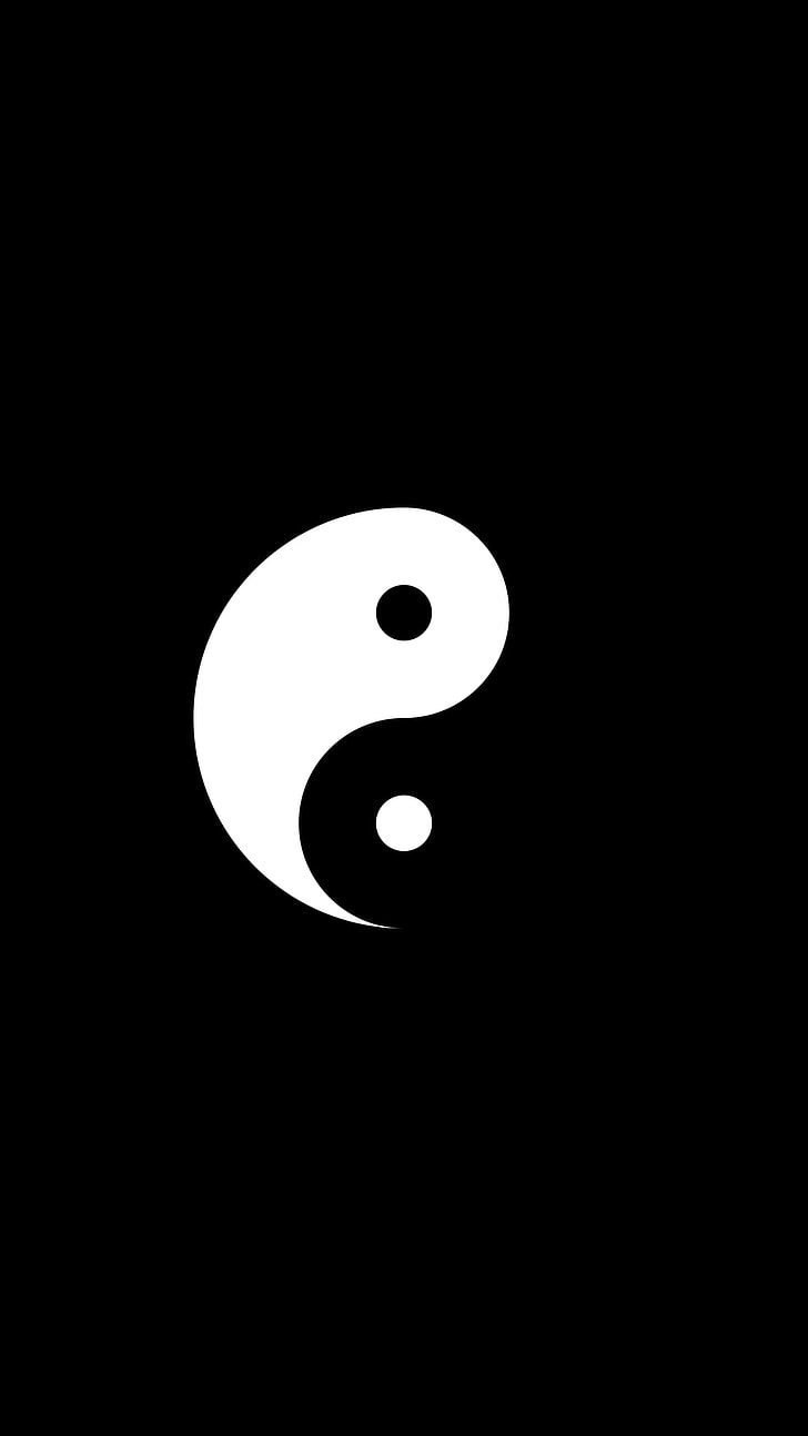 728x1294 HD wallpaper: black background, minimalism, Yin and Yang, portrait display