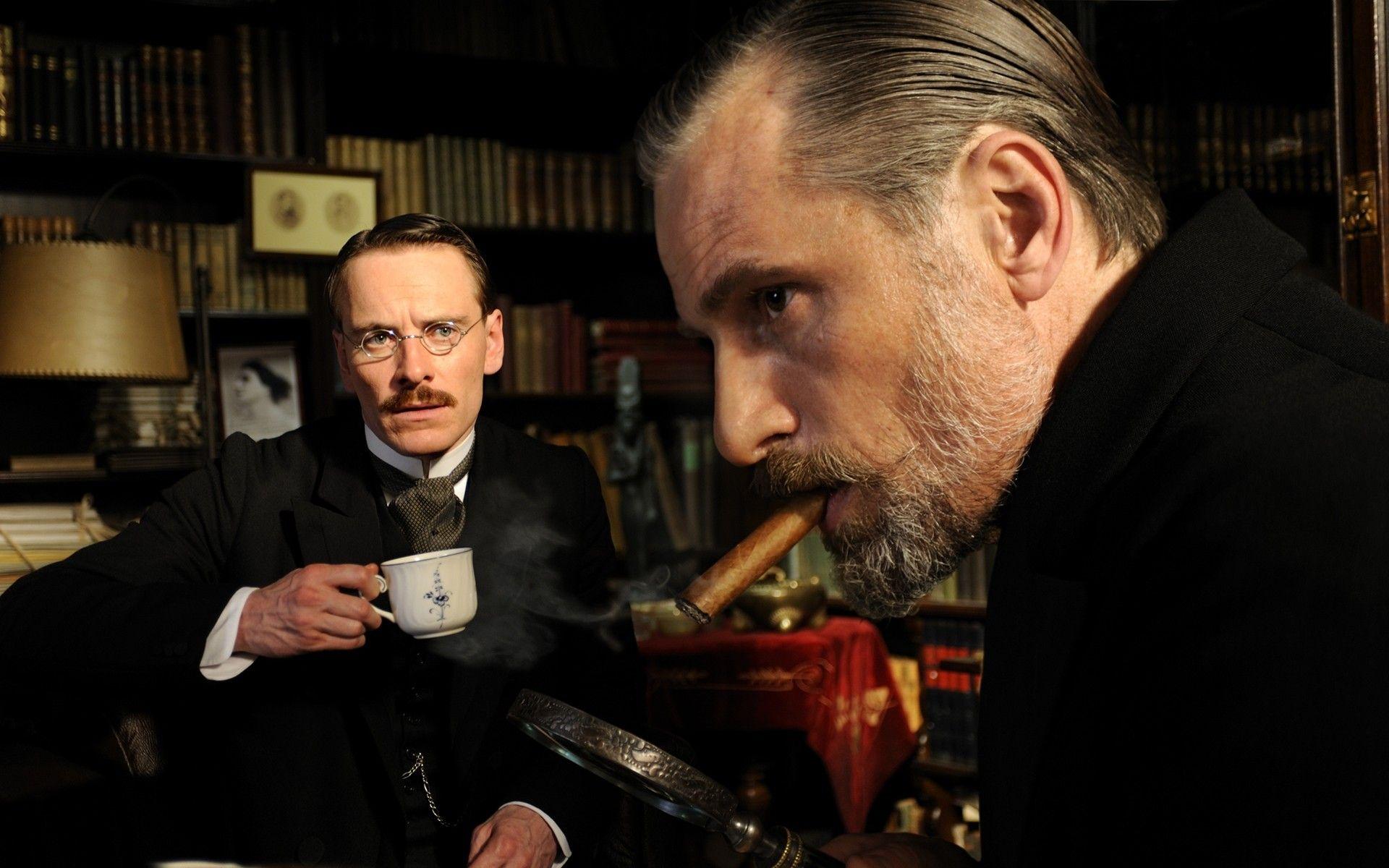 1920x1200 Smoking movies doctors Viggo Mortensen Sigmund Freud cigars Michael Fassbender A Dangerous Method Carl Jung wallpaperx1200